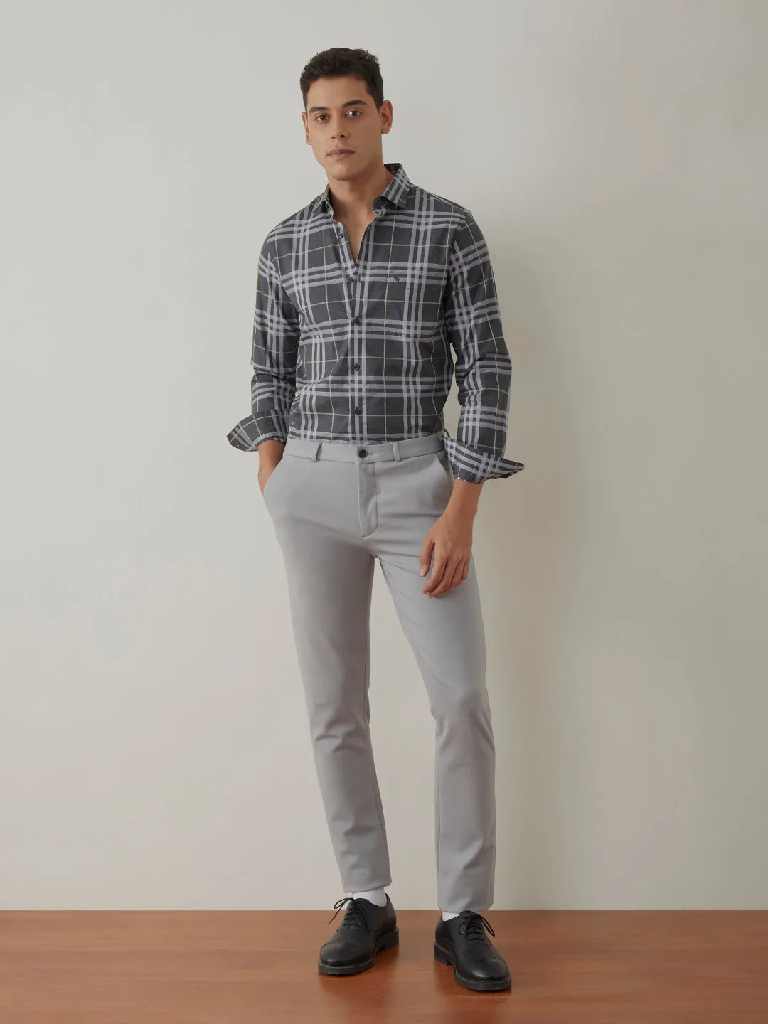 Dark Grey Checks Casual Shirt