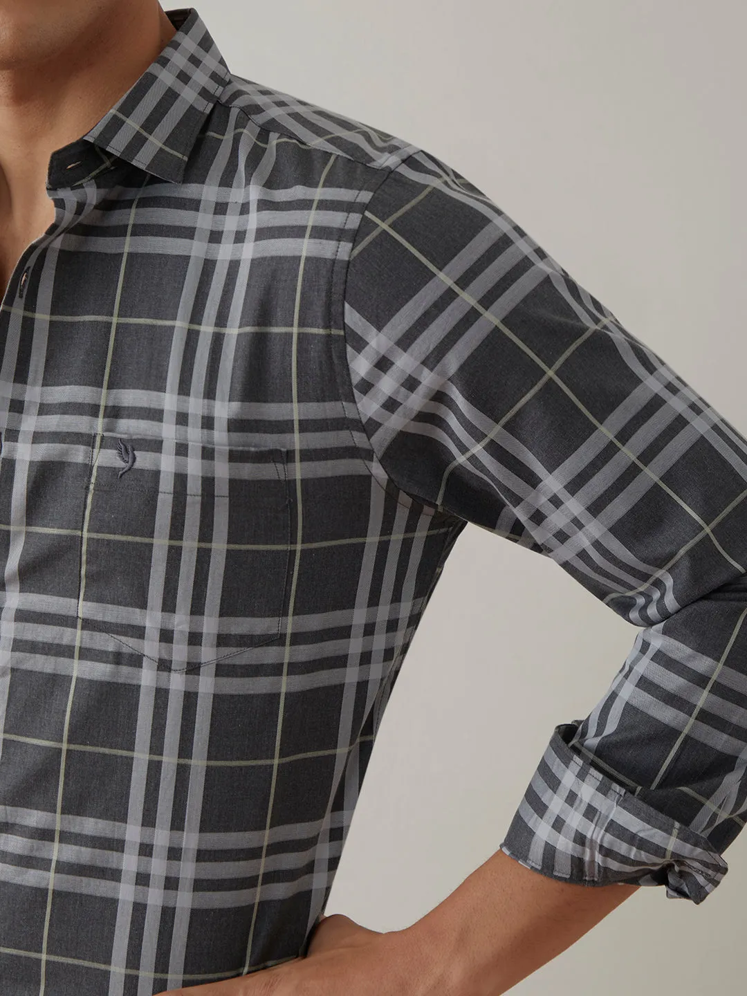 Dark Grey Checks Casual Shirt