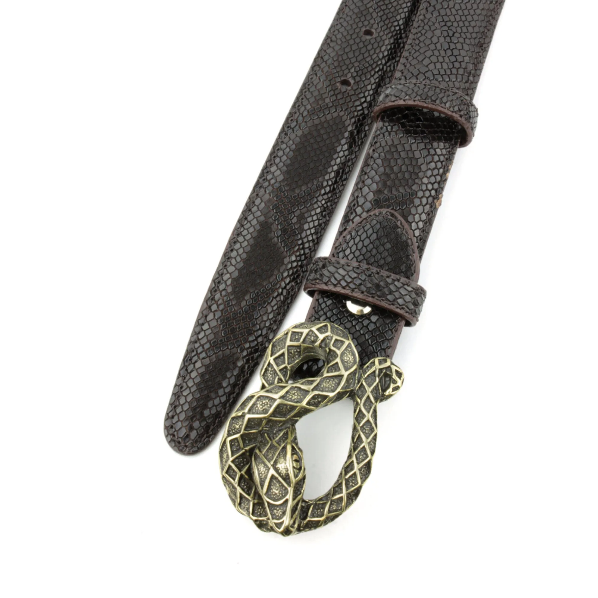 Deep Choc Narrow Mock Python Swirling Snake Belt