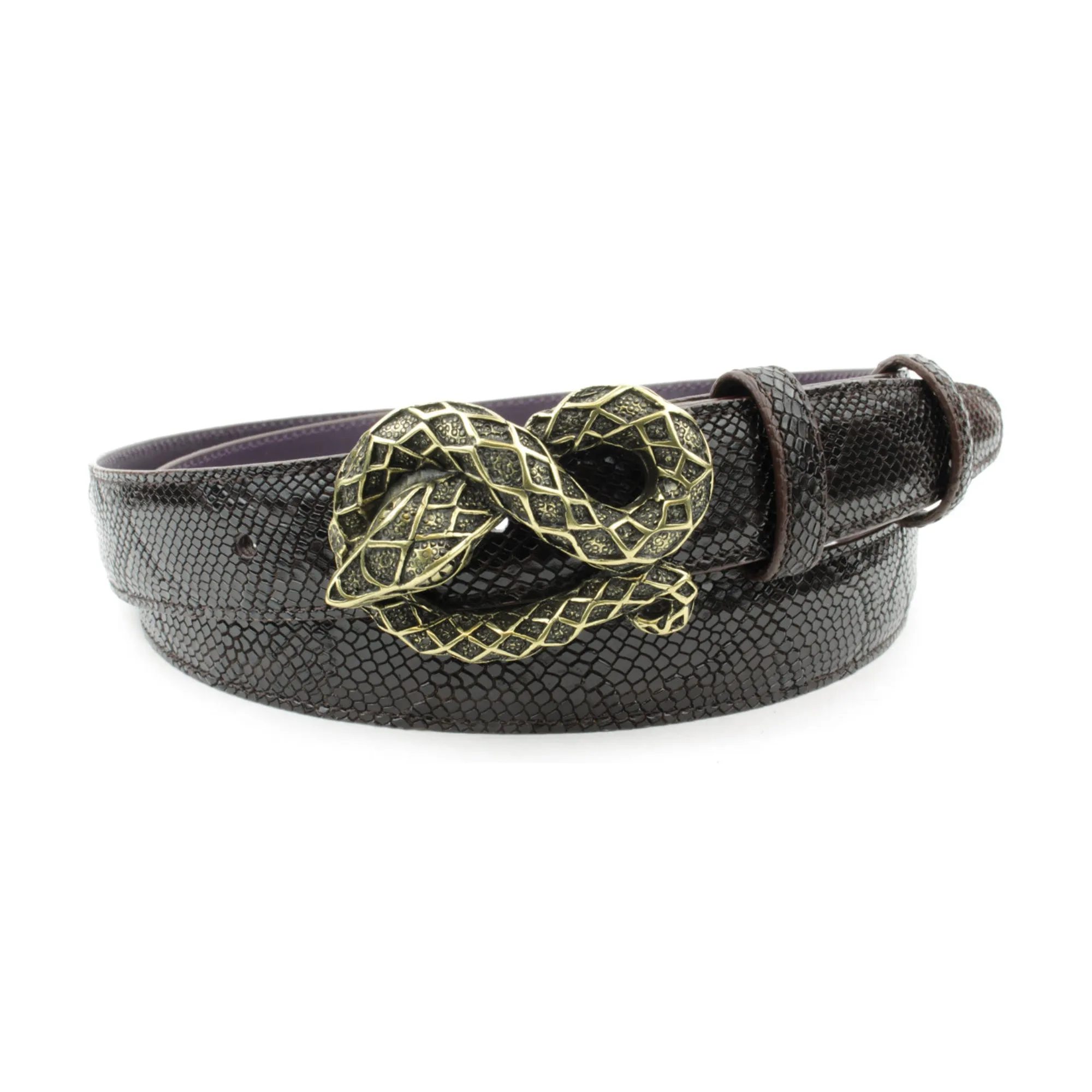 Deep Choc Narrow Mock Python Swirling Snake Belt