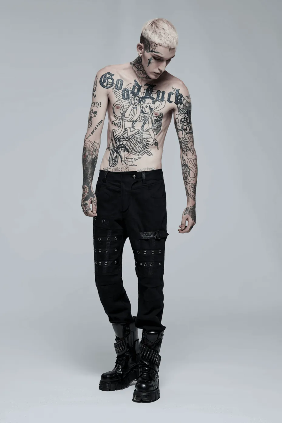 Edgy Black Strap Cargo Pants - Punk Goth Streetwear