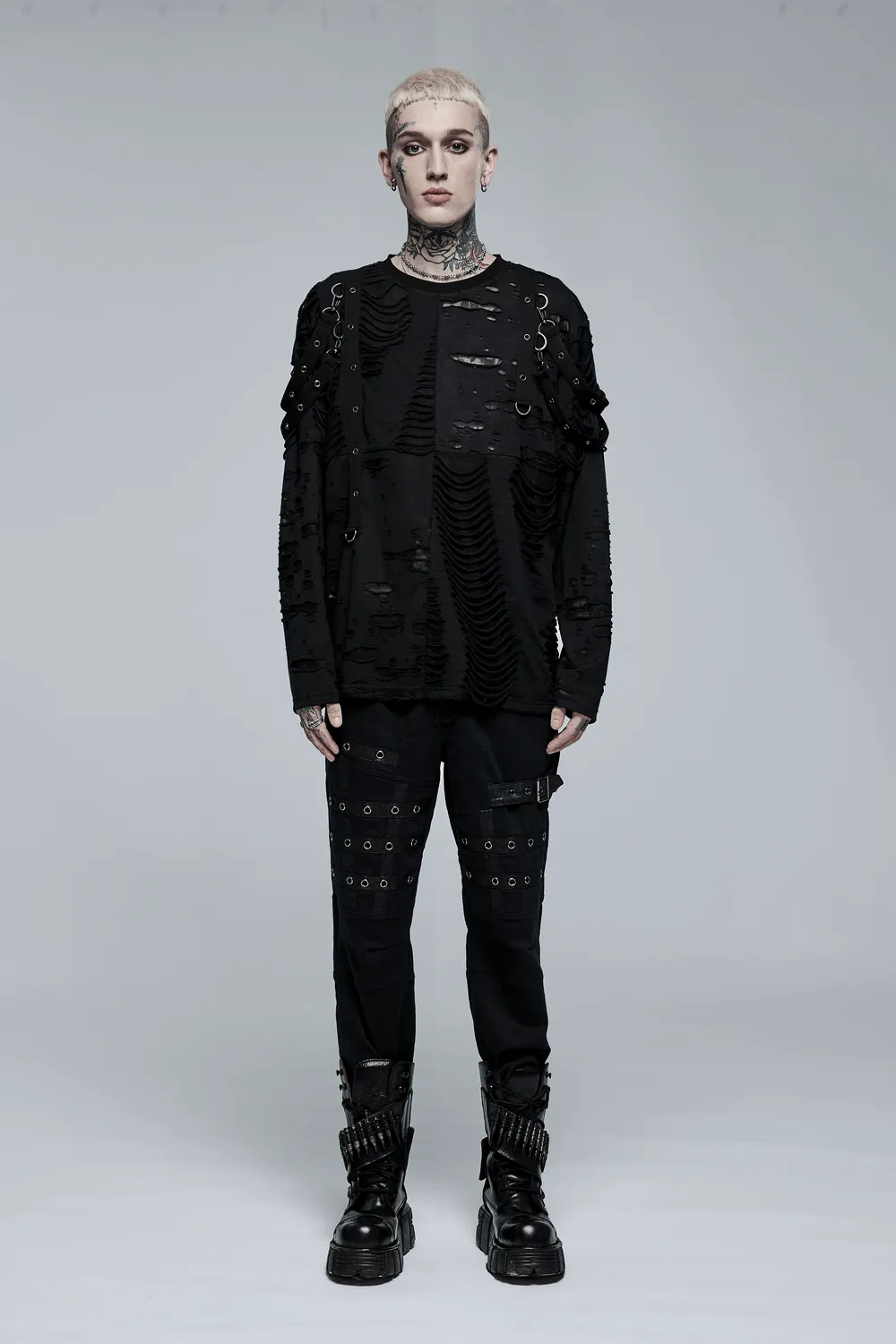 Edgy Black Strap Cargo Pants - Punk Goth Streetwear