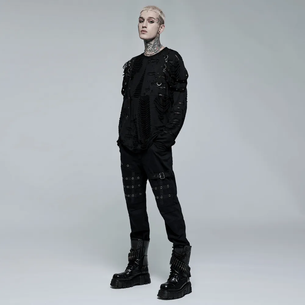 Edgy Black Strap Cargo Pants - Punk Goth Streetwear