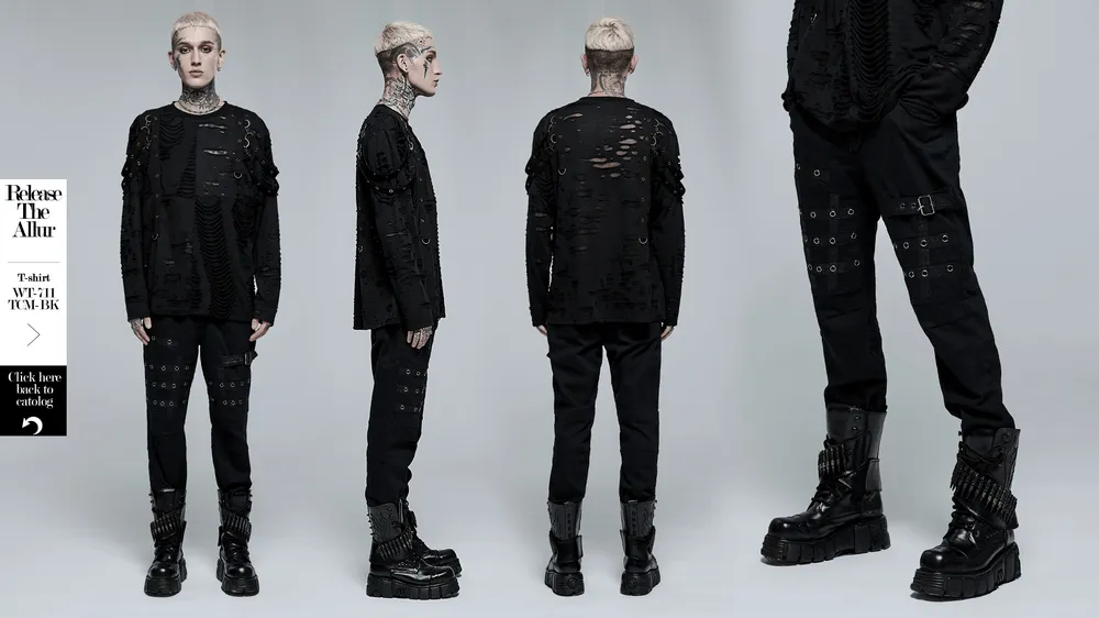 Edgy Black Strap Cargo Pants - Punk Goth Streetwear