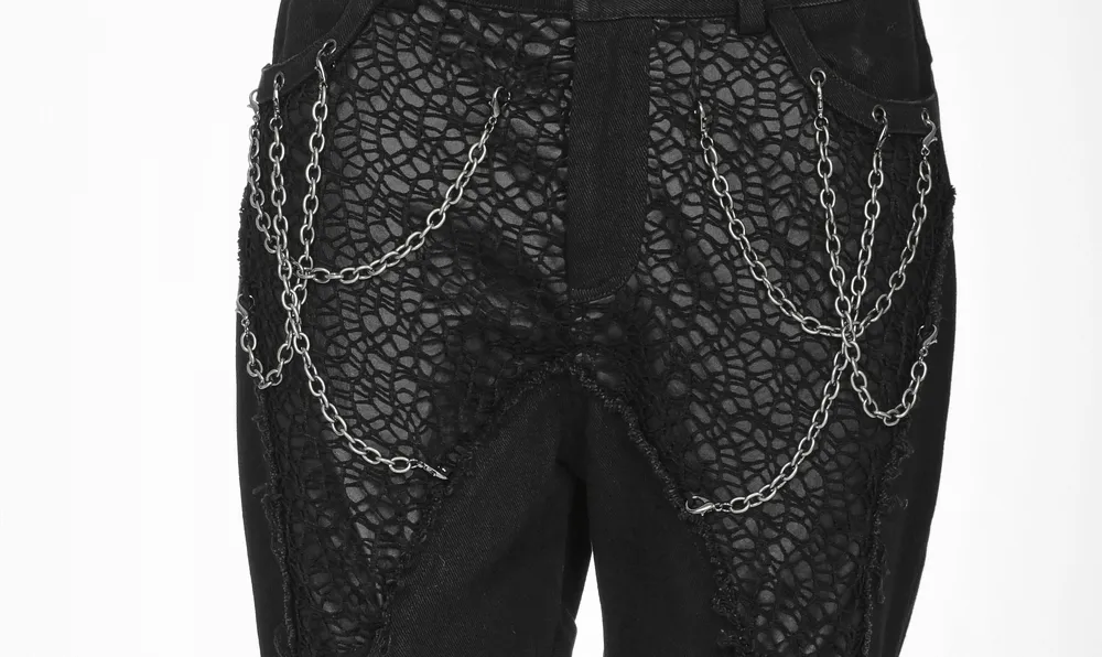 Edgy Gothic Black Trousers With Buckles And Chains Accent