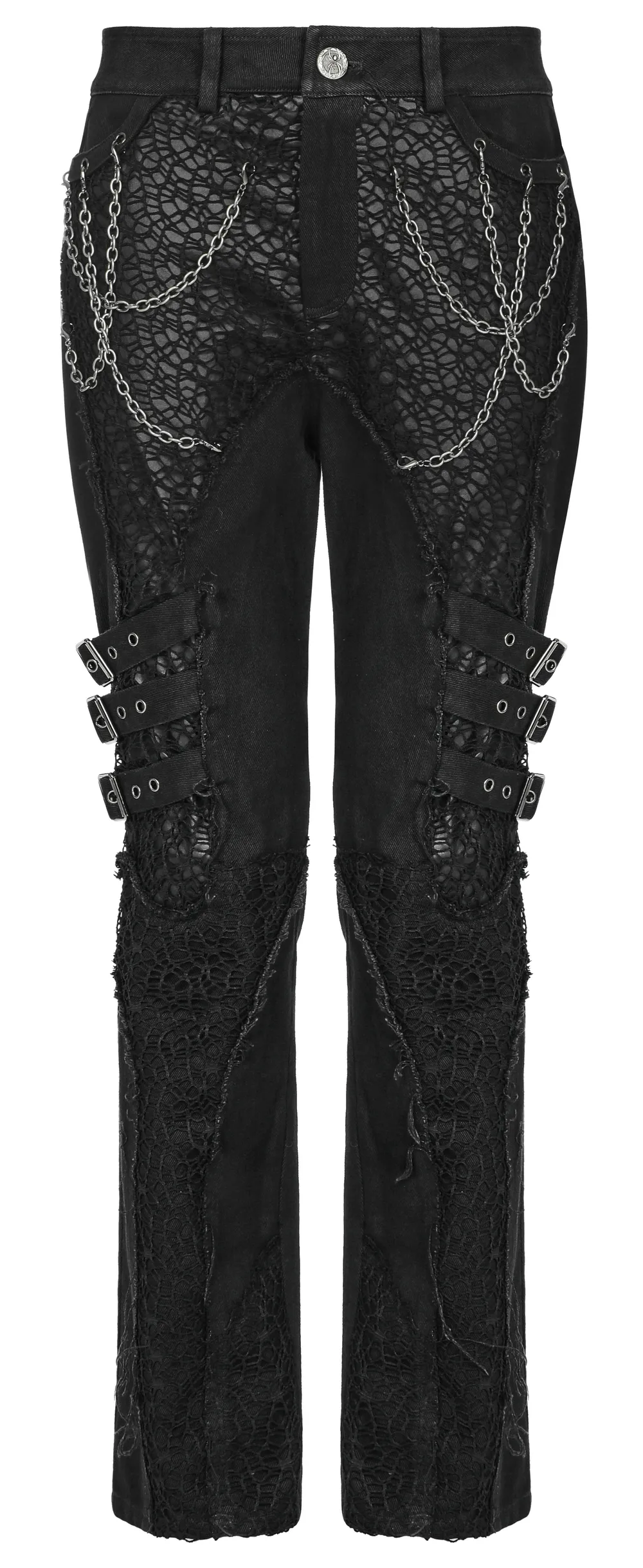 Edgy Gothic Black Trousers With Buckles And Chains Accent