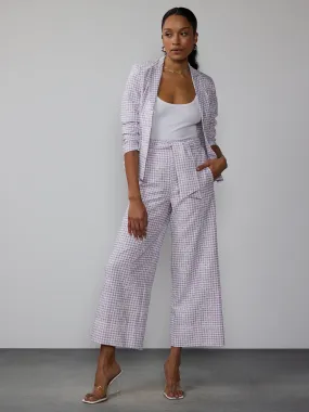 Embroidered Gingham Wide Leg Pants