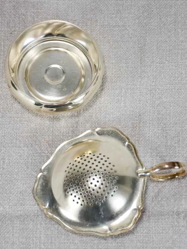 English two-piece tea strainer from the 1930's - silver plate