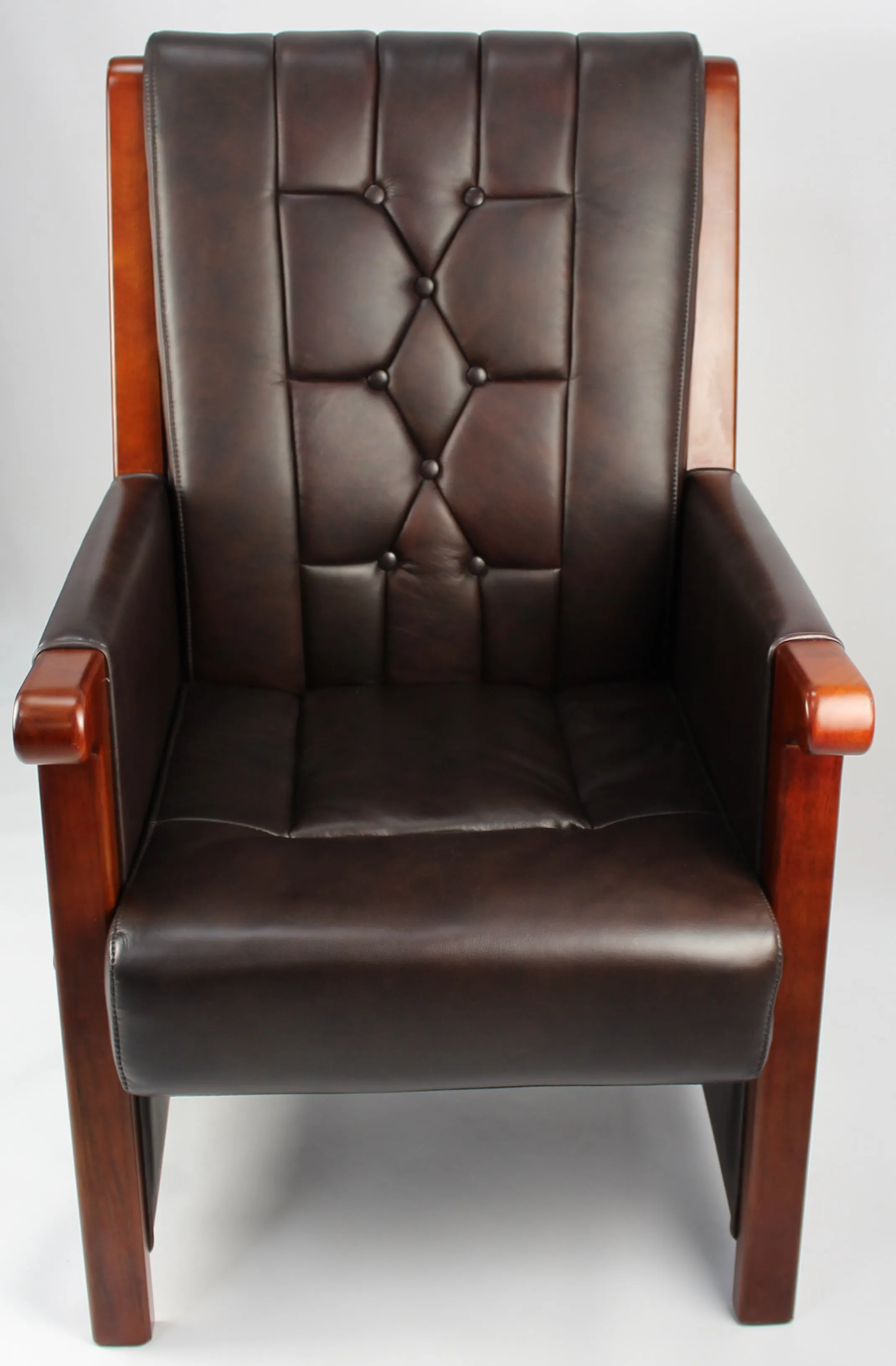 Executive Brown Leather Meeting Chair with Wooden Frame - M004