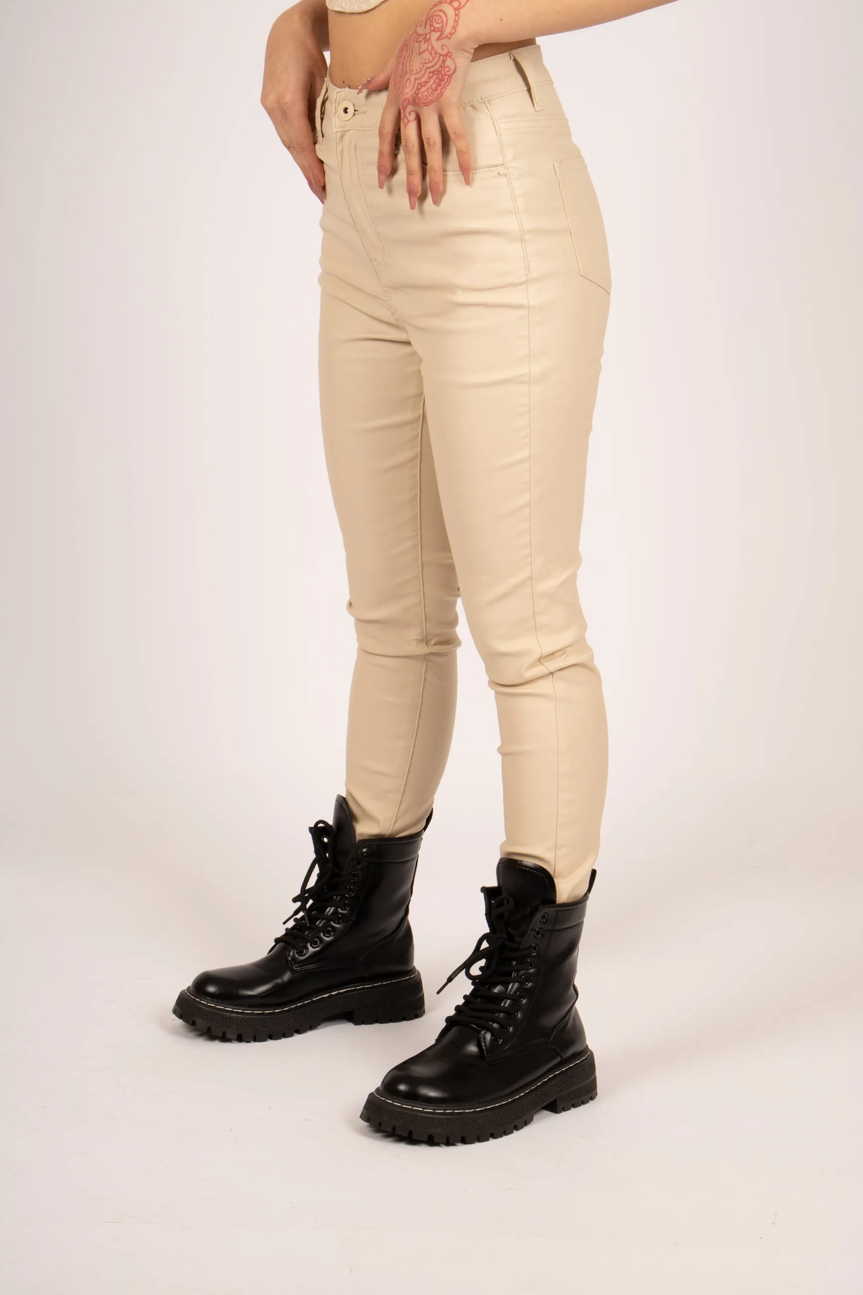 FAE Ivory Faux Leather Skinny Trousers