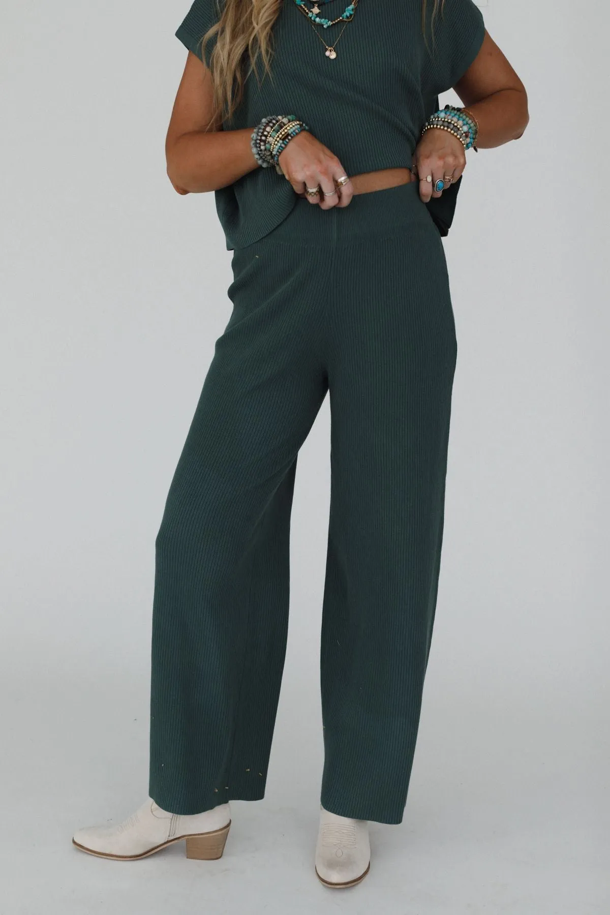 Fall For Me Ribbed Pants - Jade