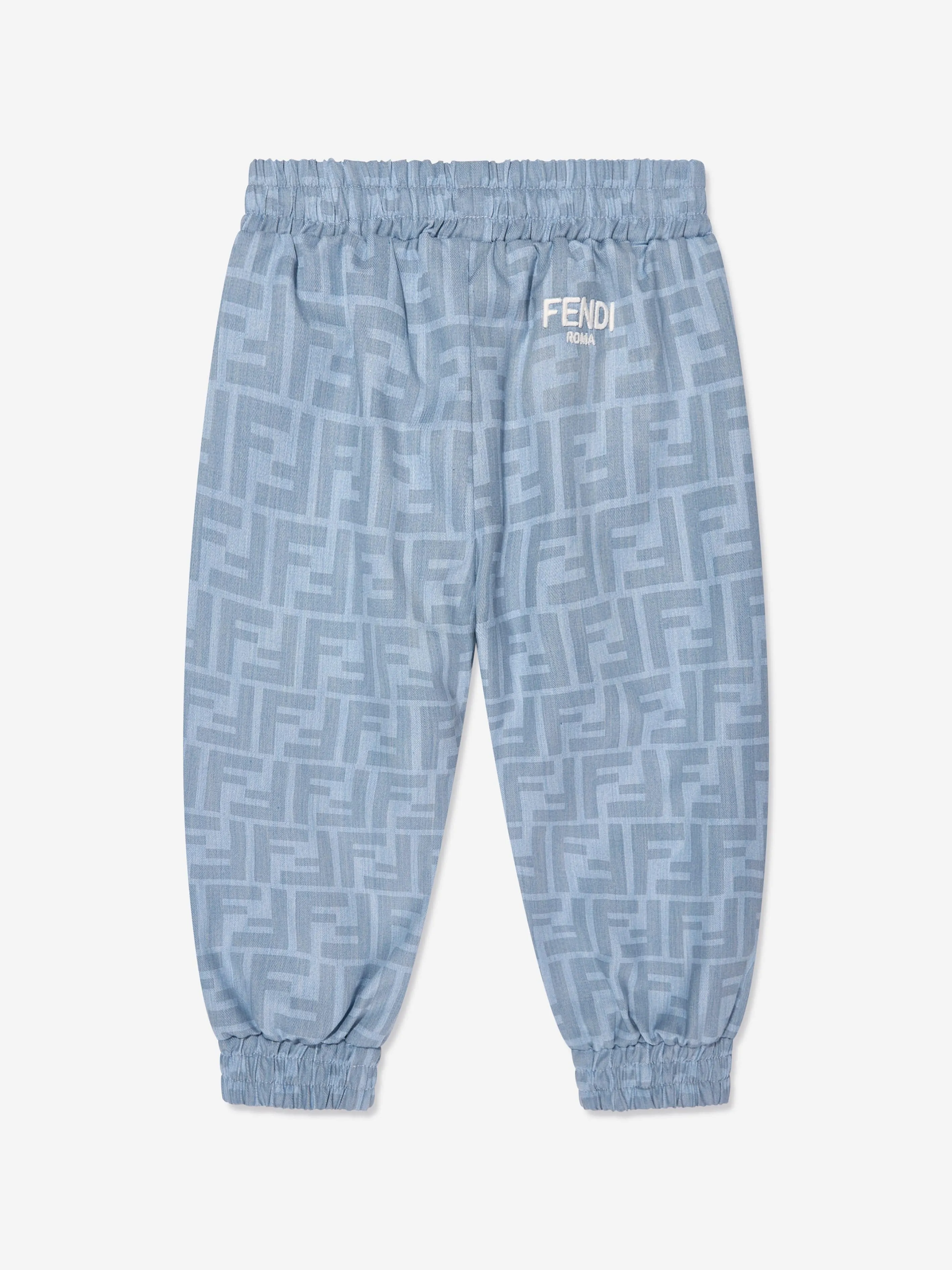 Fendi Baby Boys Chambray FF Logo Trousers in Blue