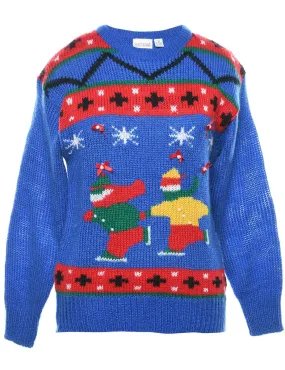 Festive Print Christmas Jumper - L