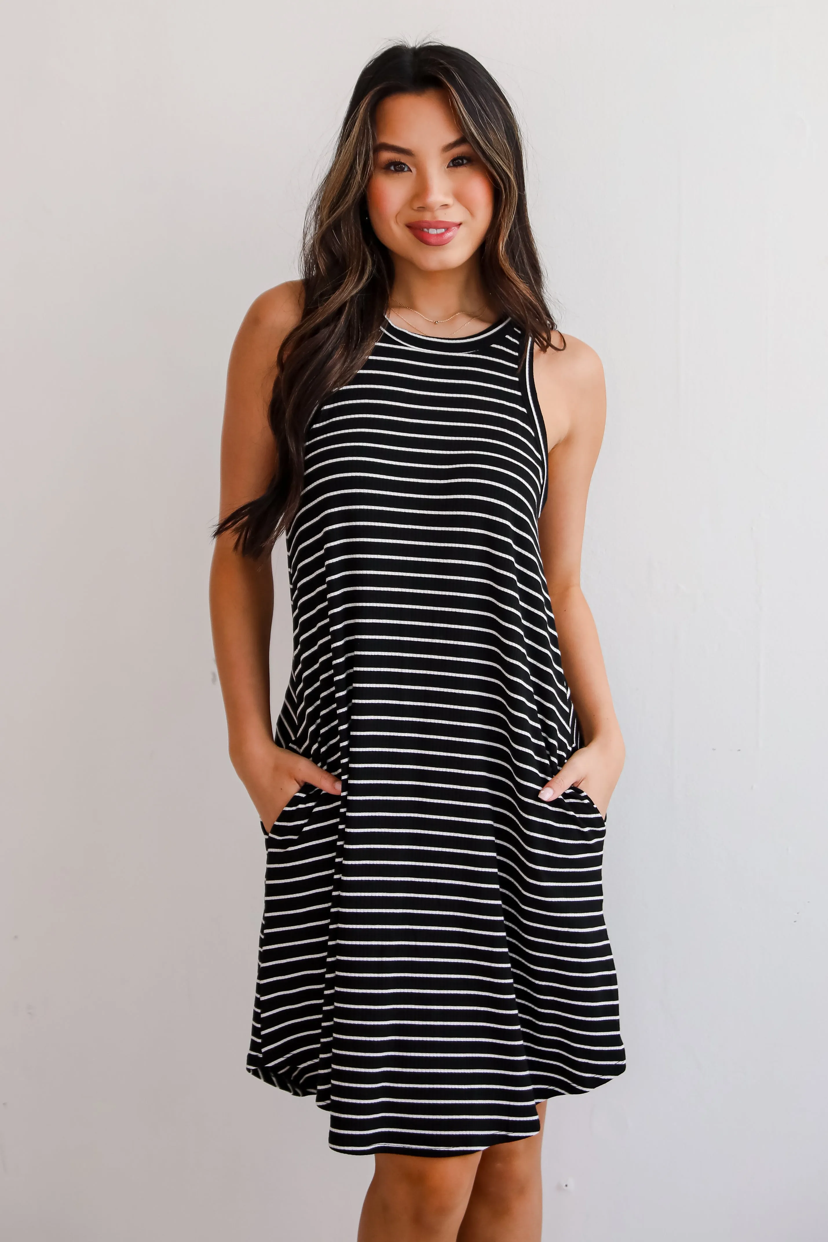 FINAL SALE - Do Not Disturb Black Striped Mini Dress - DU DEAL