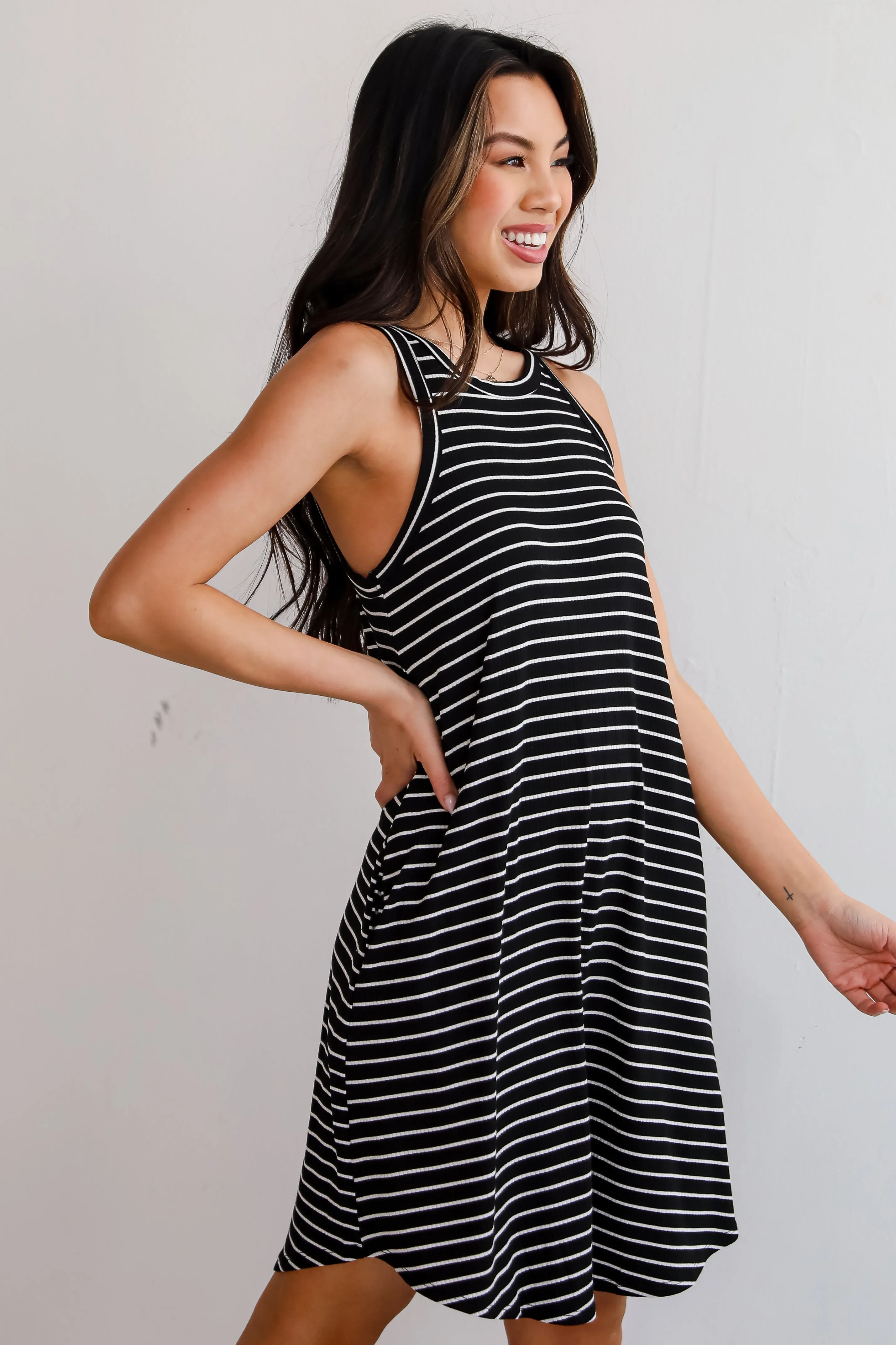 FINAL SALE - Do Not Disturb Black Striped Mini Dress - DU DEAL