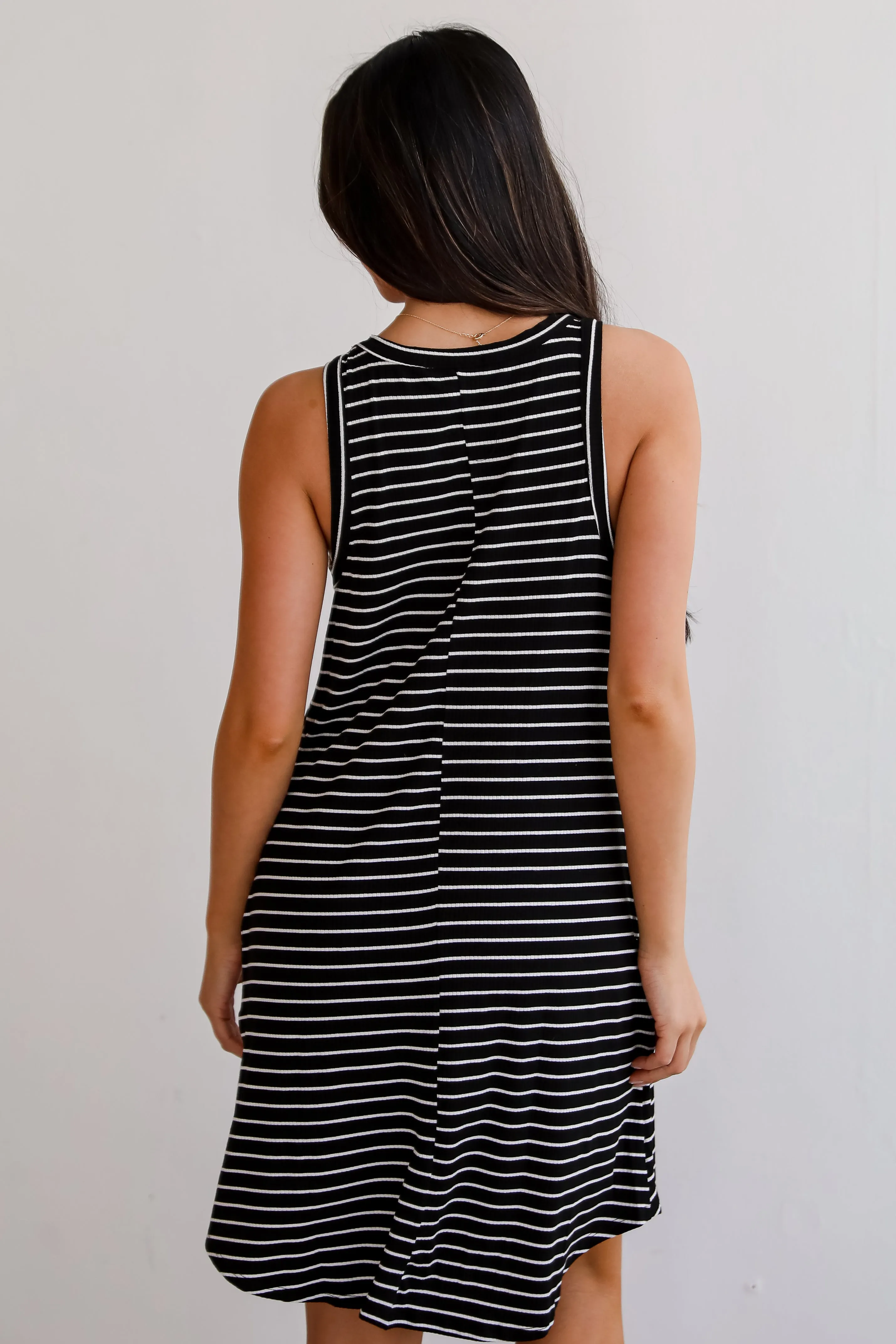 FINAL SALE - Do Not Disturb Black Striped Mini Dress - DU DEAL