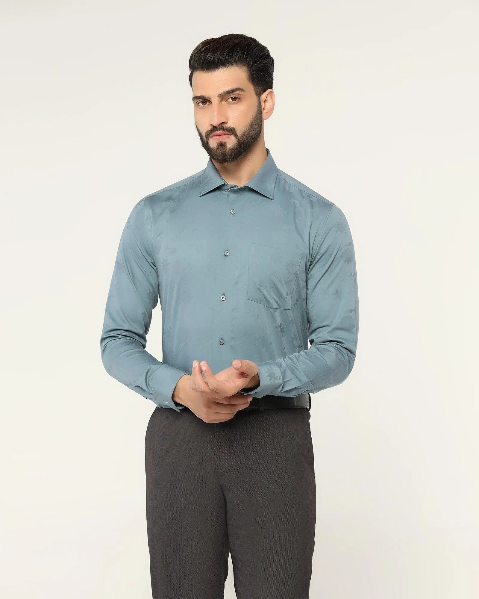 Formal Grey Printed Shirt - Hasad