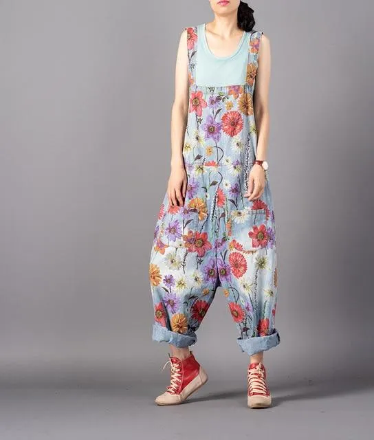 Free People Floral Denim Overall