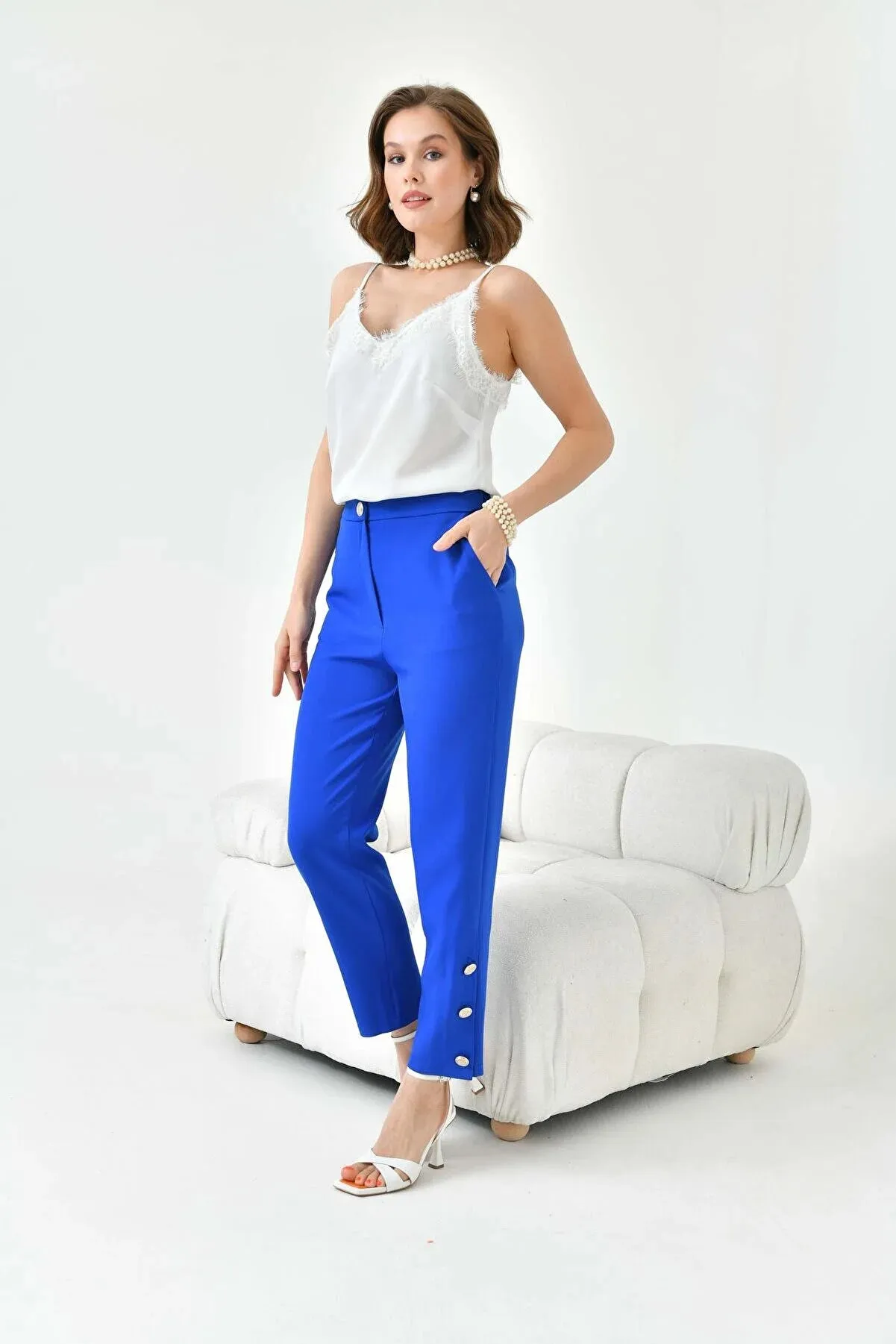 FTZ Women Women's Skinny Leg Buttoned Trousers