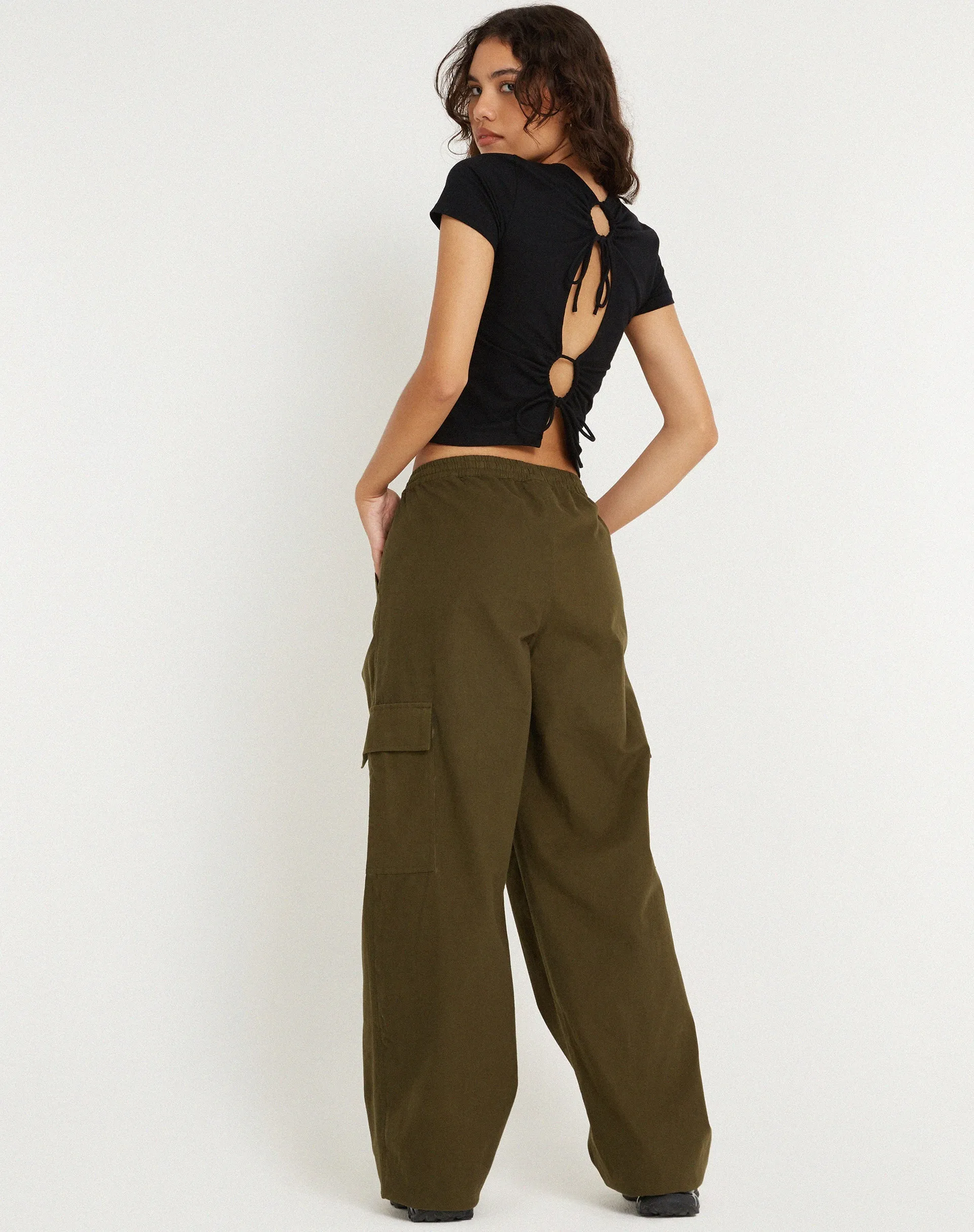 Geona Wide Leg Cargo Trouser in Dark Olive