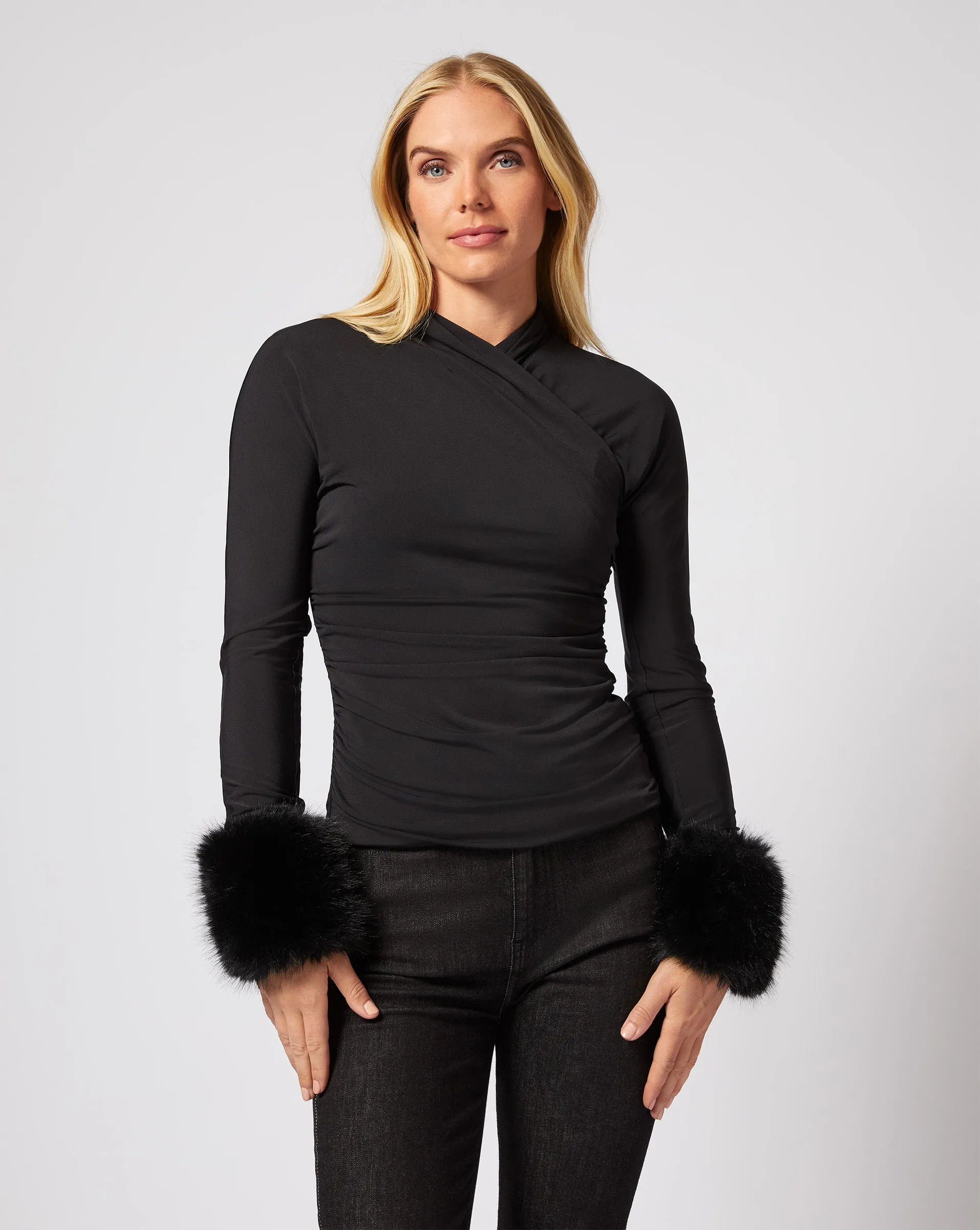 Gigi  Wrap Front Faux Fur Top