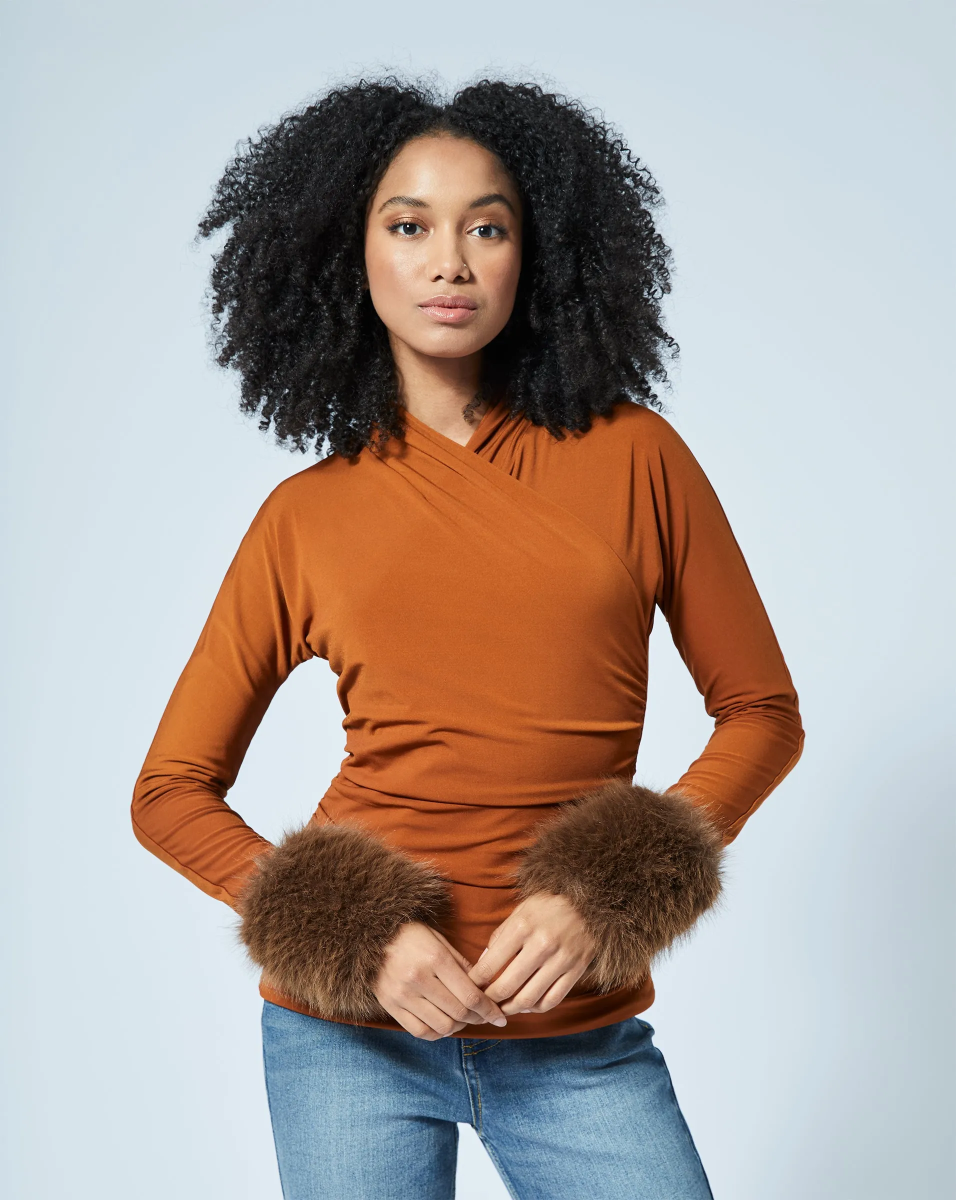 Gigi  Wrap Front Faux Fur Top