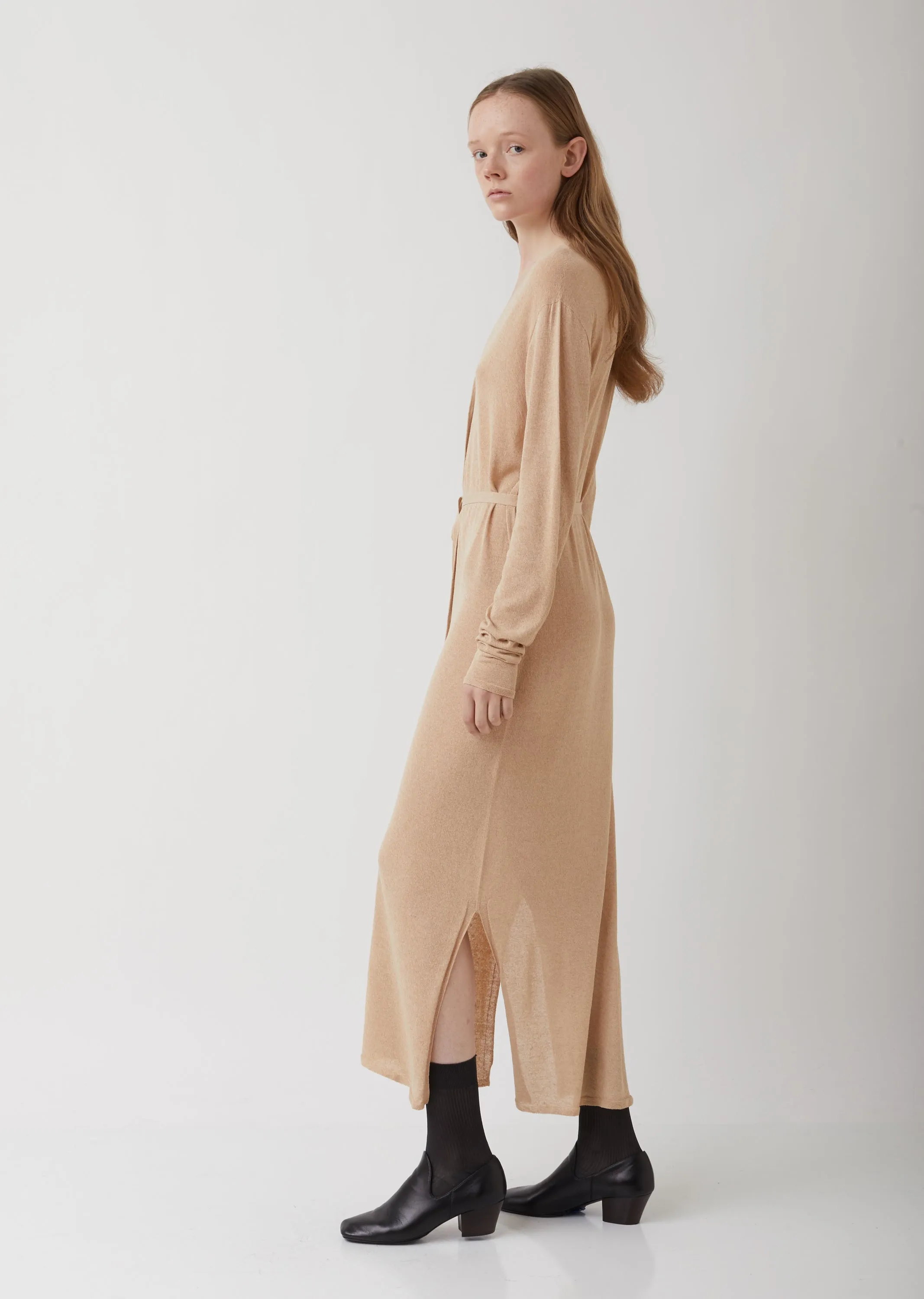 Ginger Beige Viscose-Linen Cardigan Dress