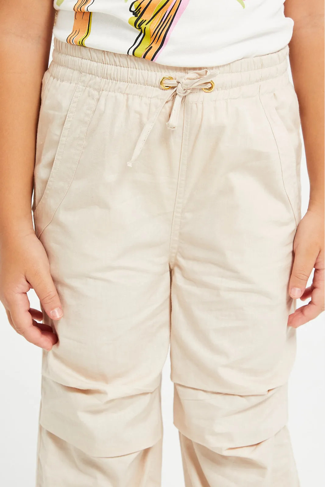 Girls Beige Plain Trouser