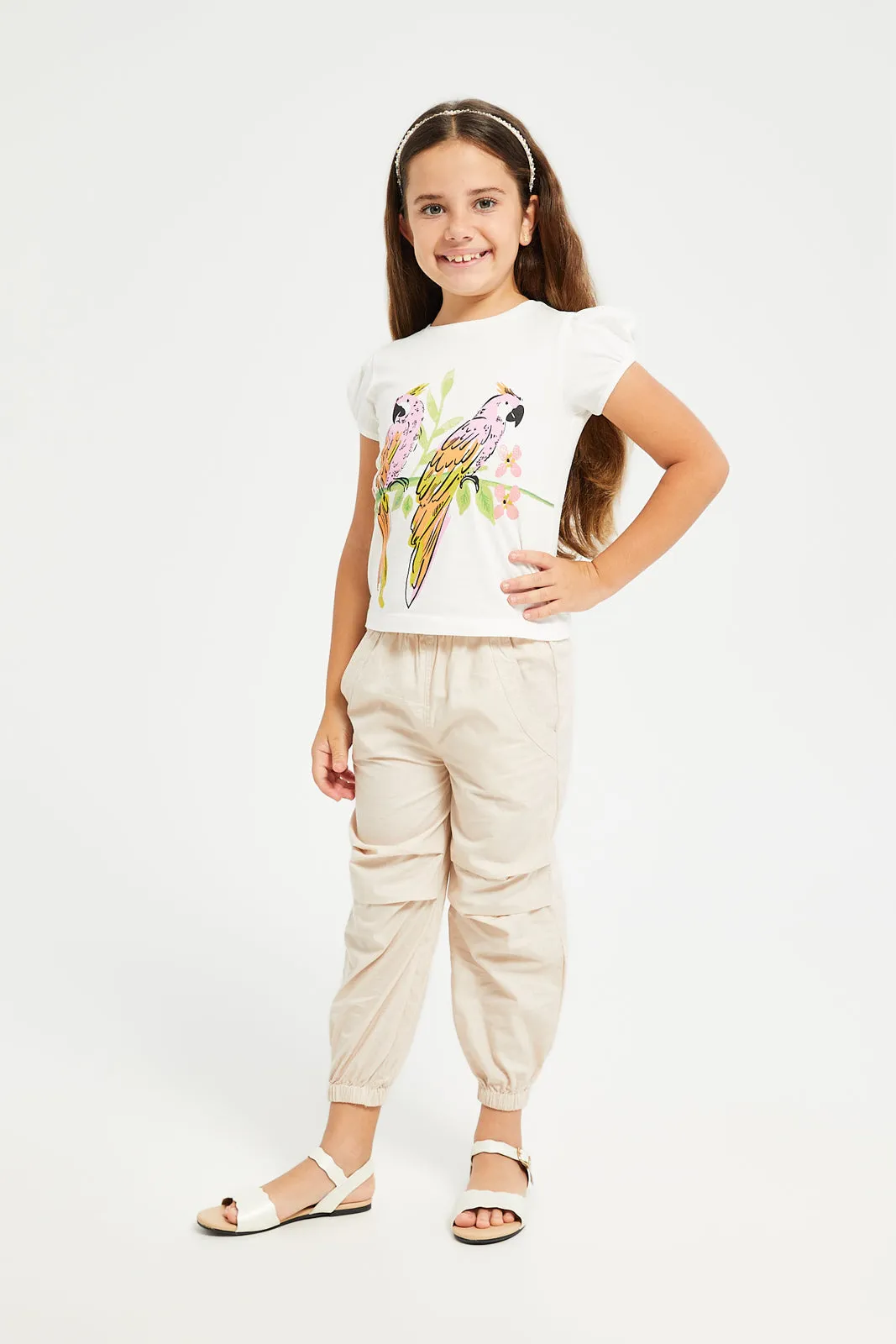 Girls Beige Plain Trouser