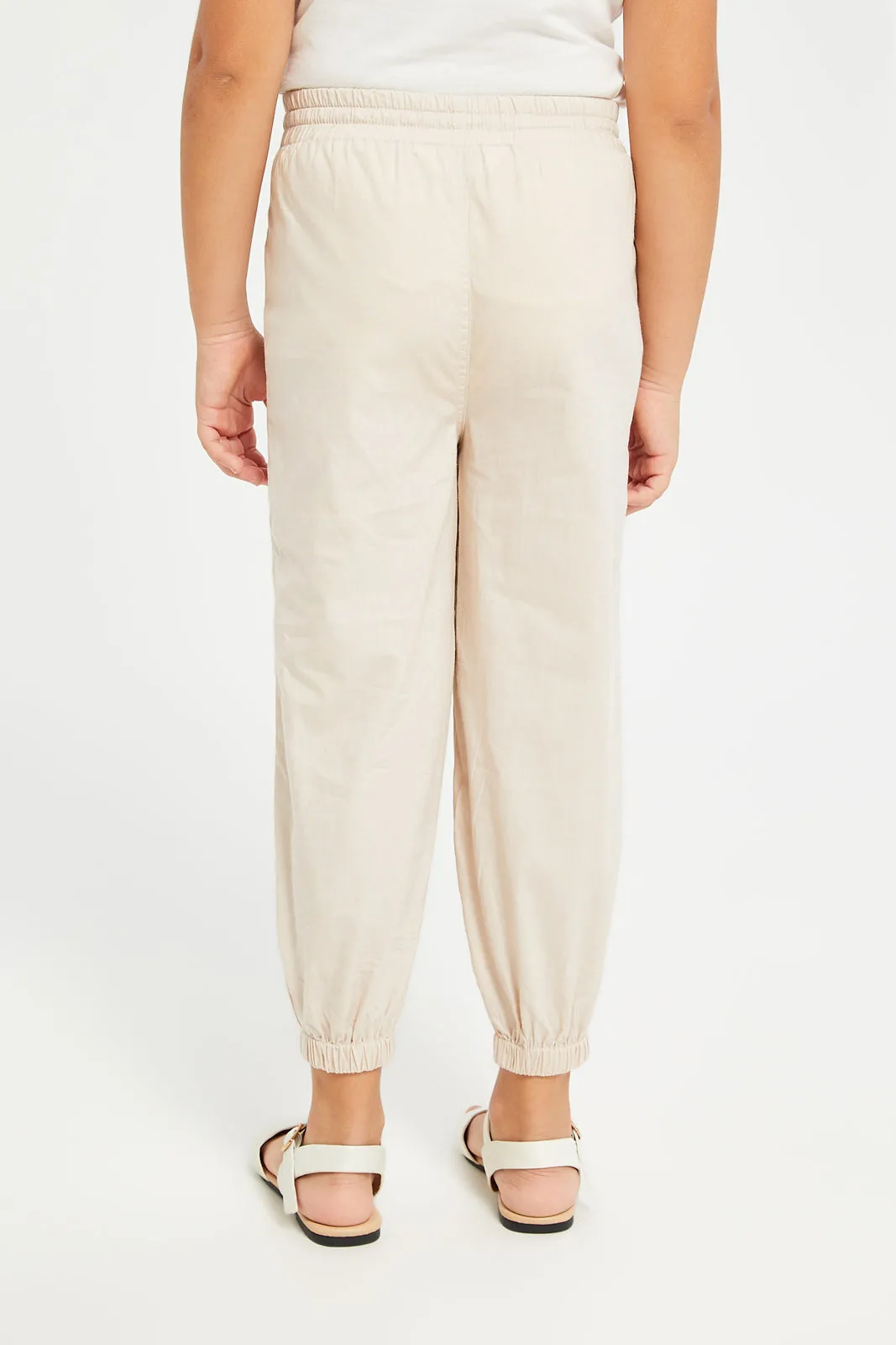 Girls Beige Plain Trouser