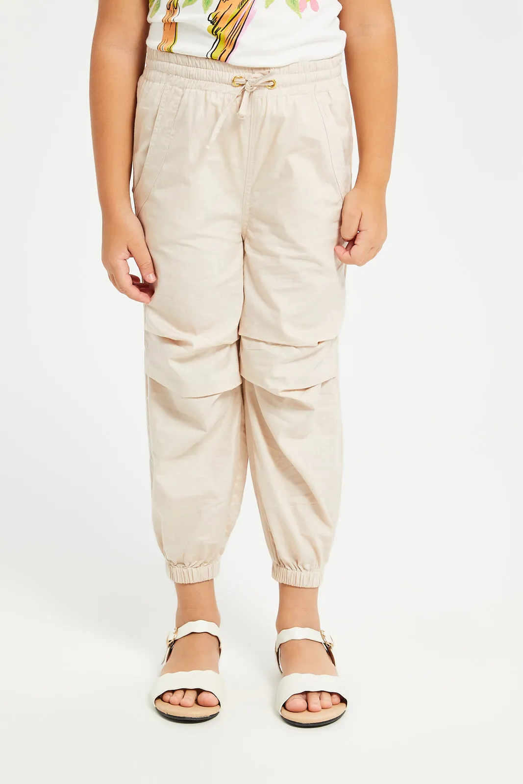 Girls Beige Plain Trouser