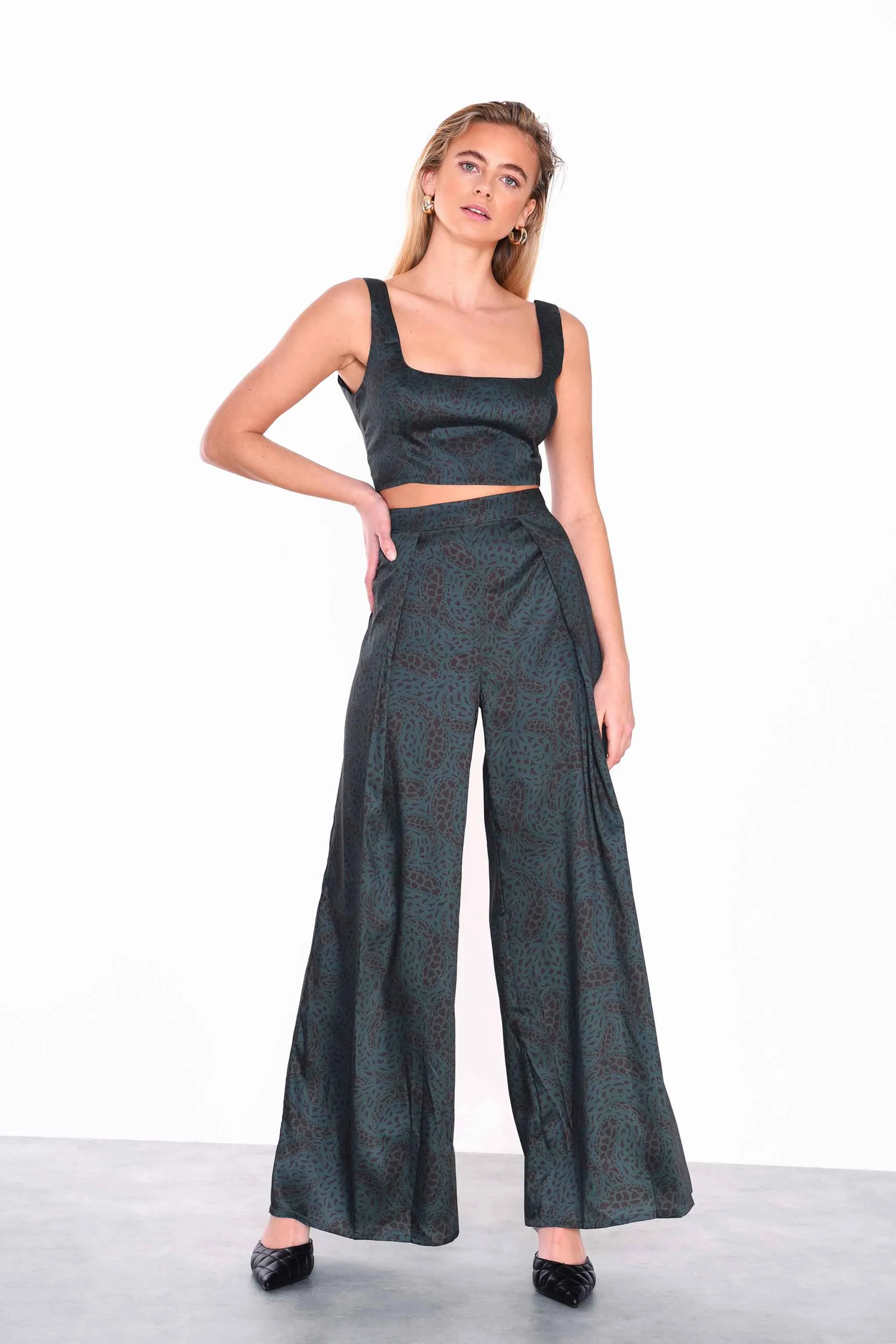 Glamorous Dark green Paisley Wide Leg Trousers