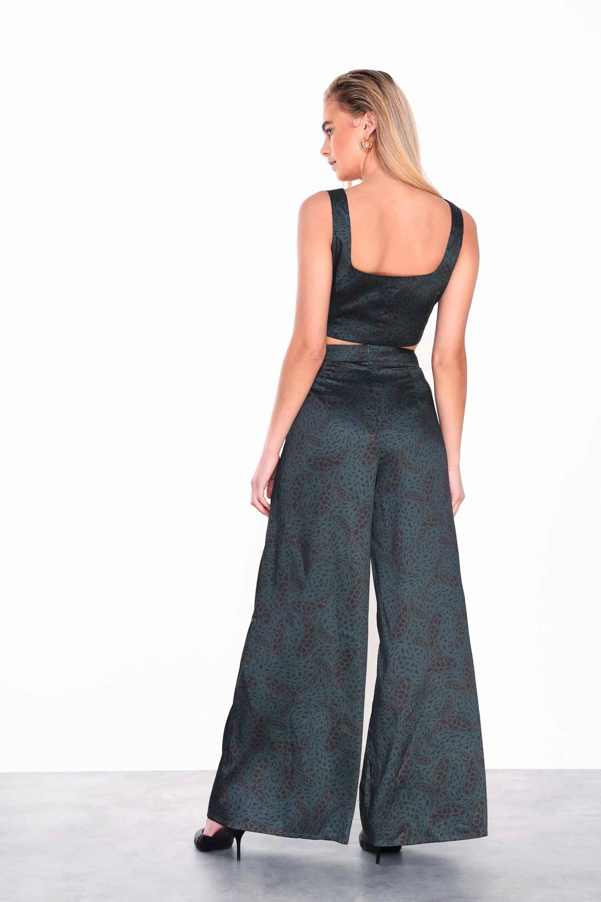 Glamorous Dark green Paisley Wide Leg Trousers