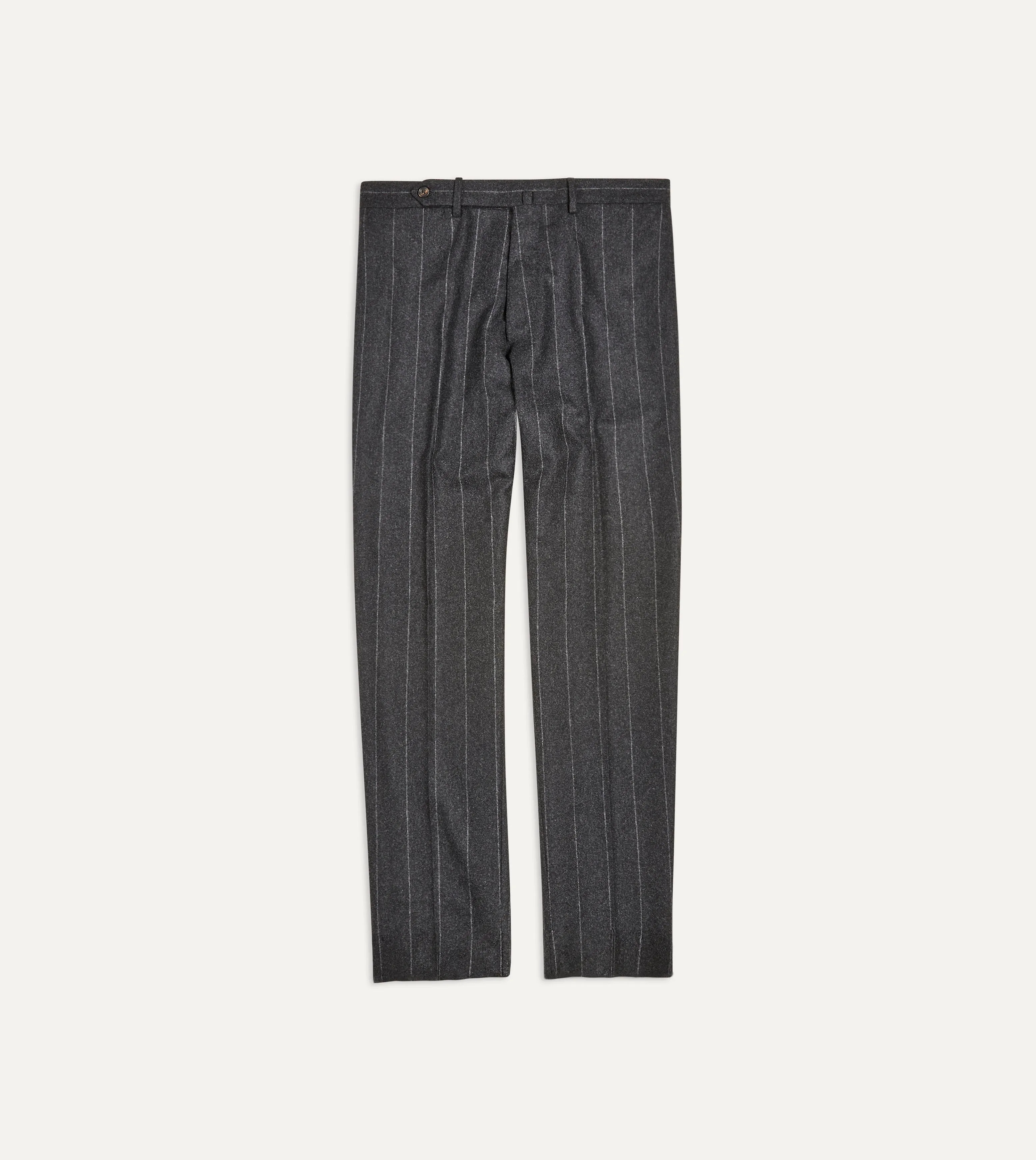 Grey Chalkstripe Wool Flannel Flat Front Trouser