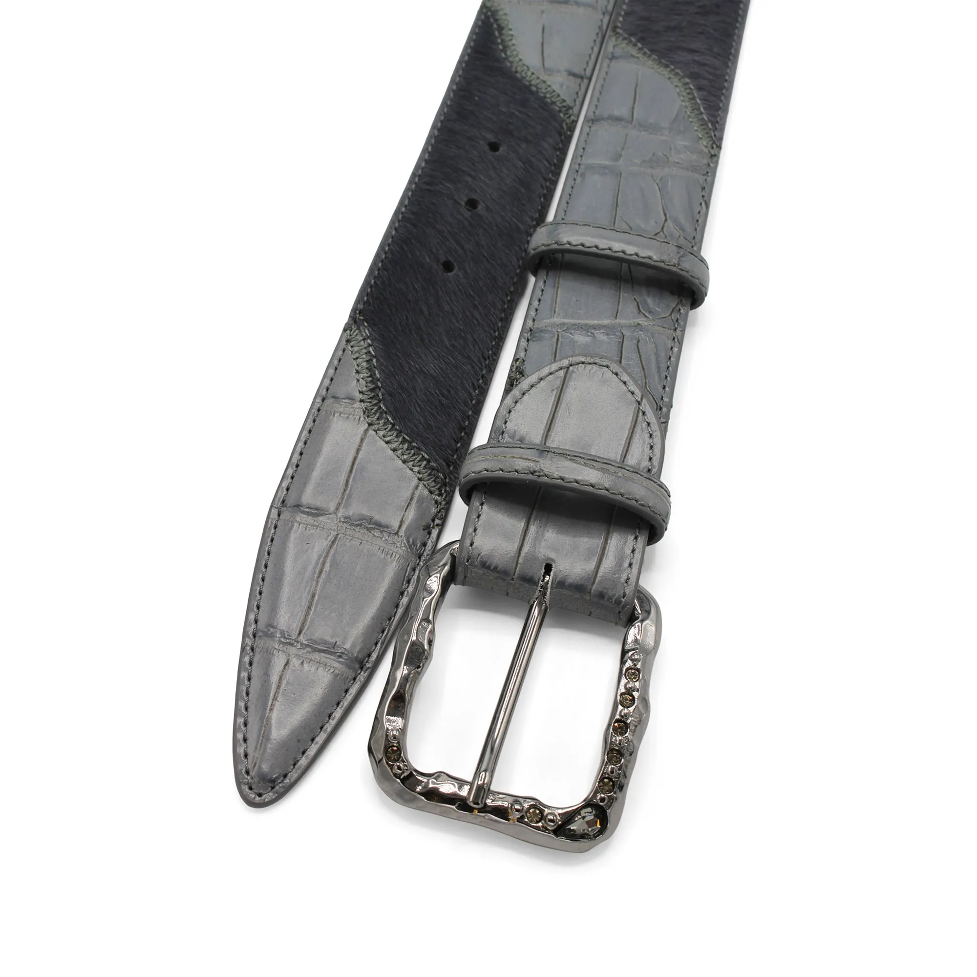 Greystoke' Steel Pony/Croc Mix Crystal Prong Belt