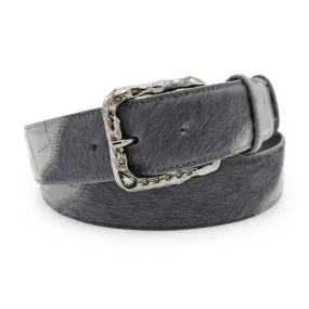 Greystoke' Steel Pony/Croc Mix Crystal Prong Belt