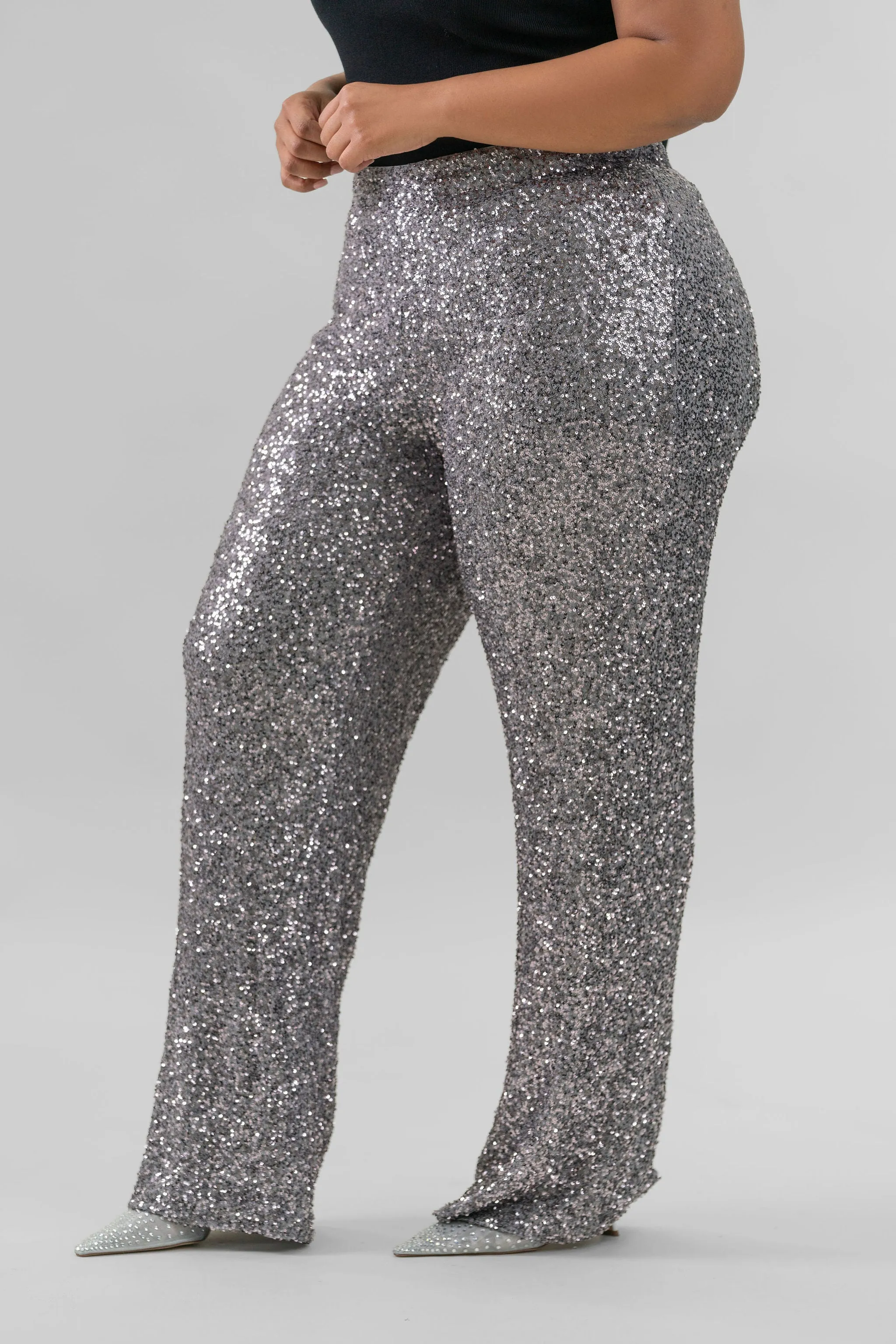 GUNMETAL SEQUIN FREDDIE TROUSERS