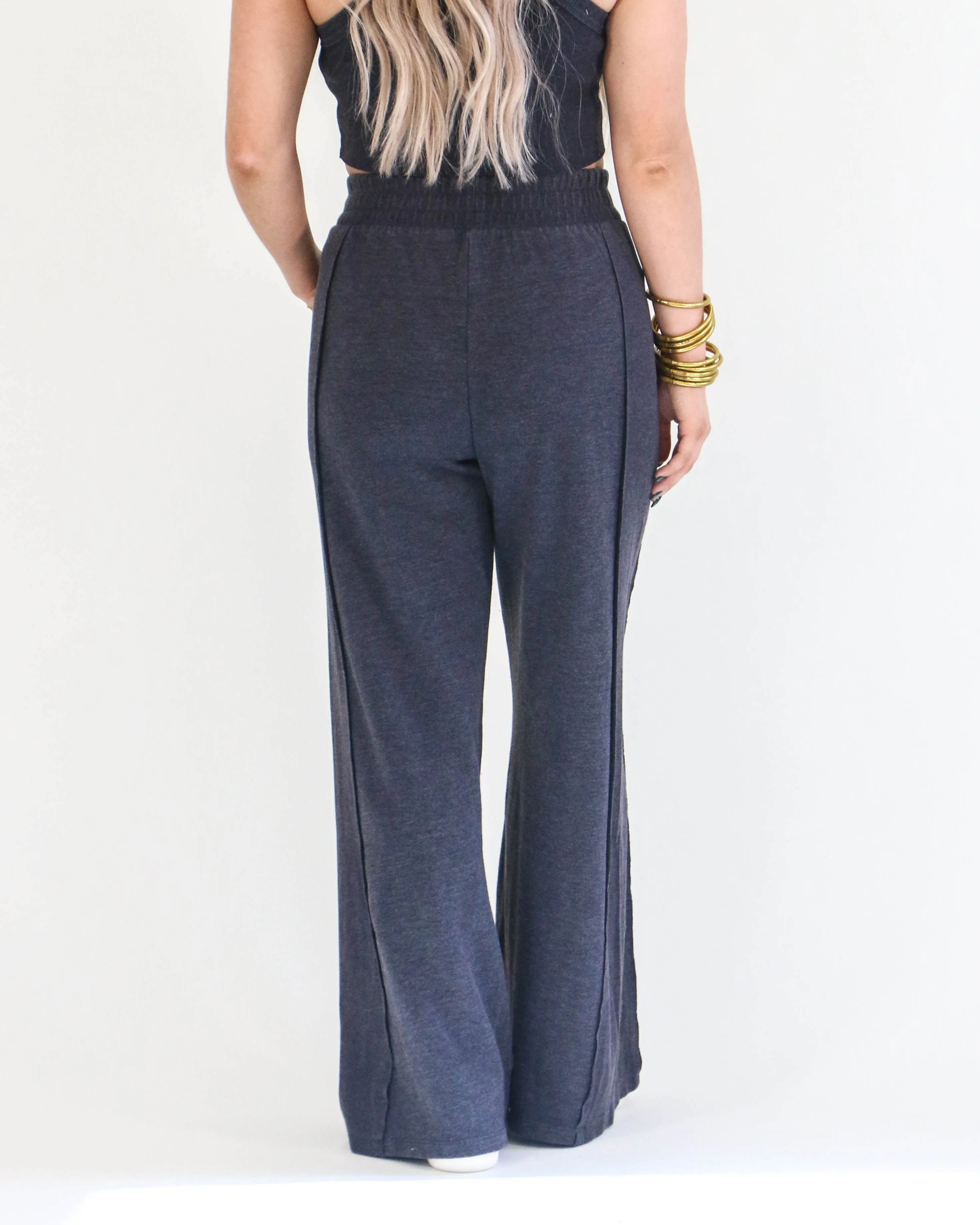 Halter Neck Crop Top and Pants Set in Charcoal