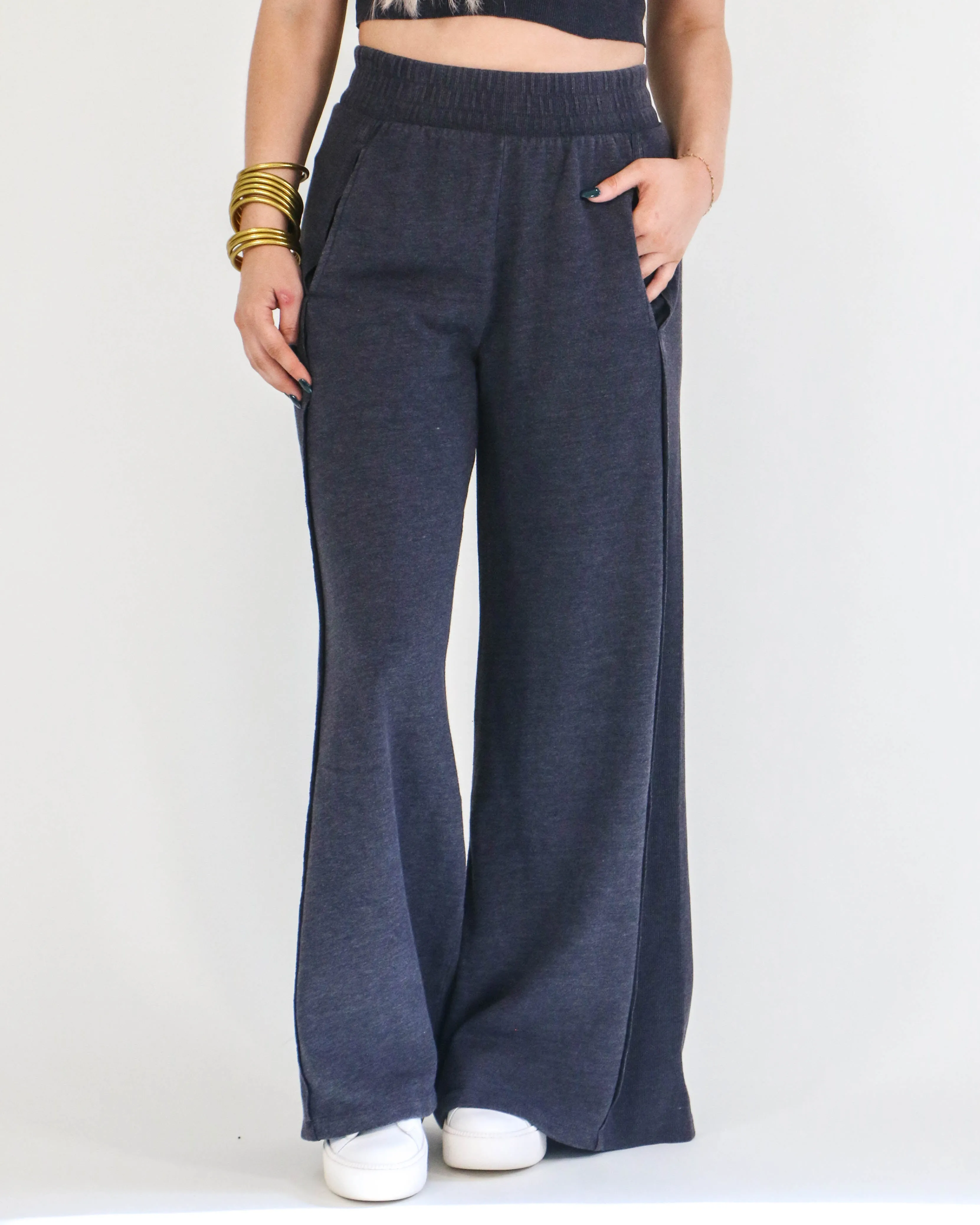 Halter Neck Crop Top and Pants Set in Charcoal