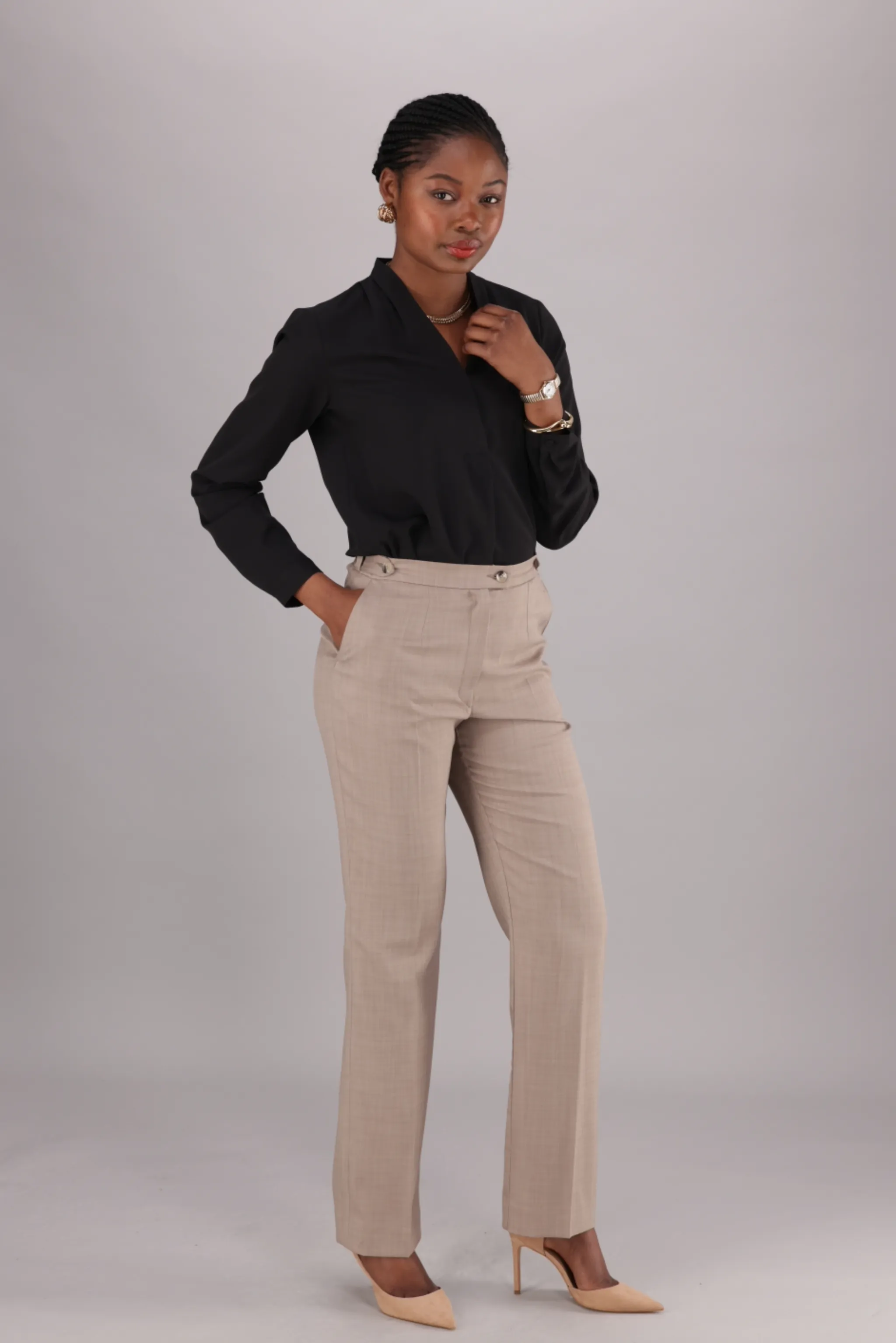 Helga high rise straight leg pants - neutral stretch