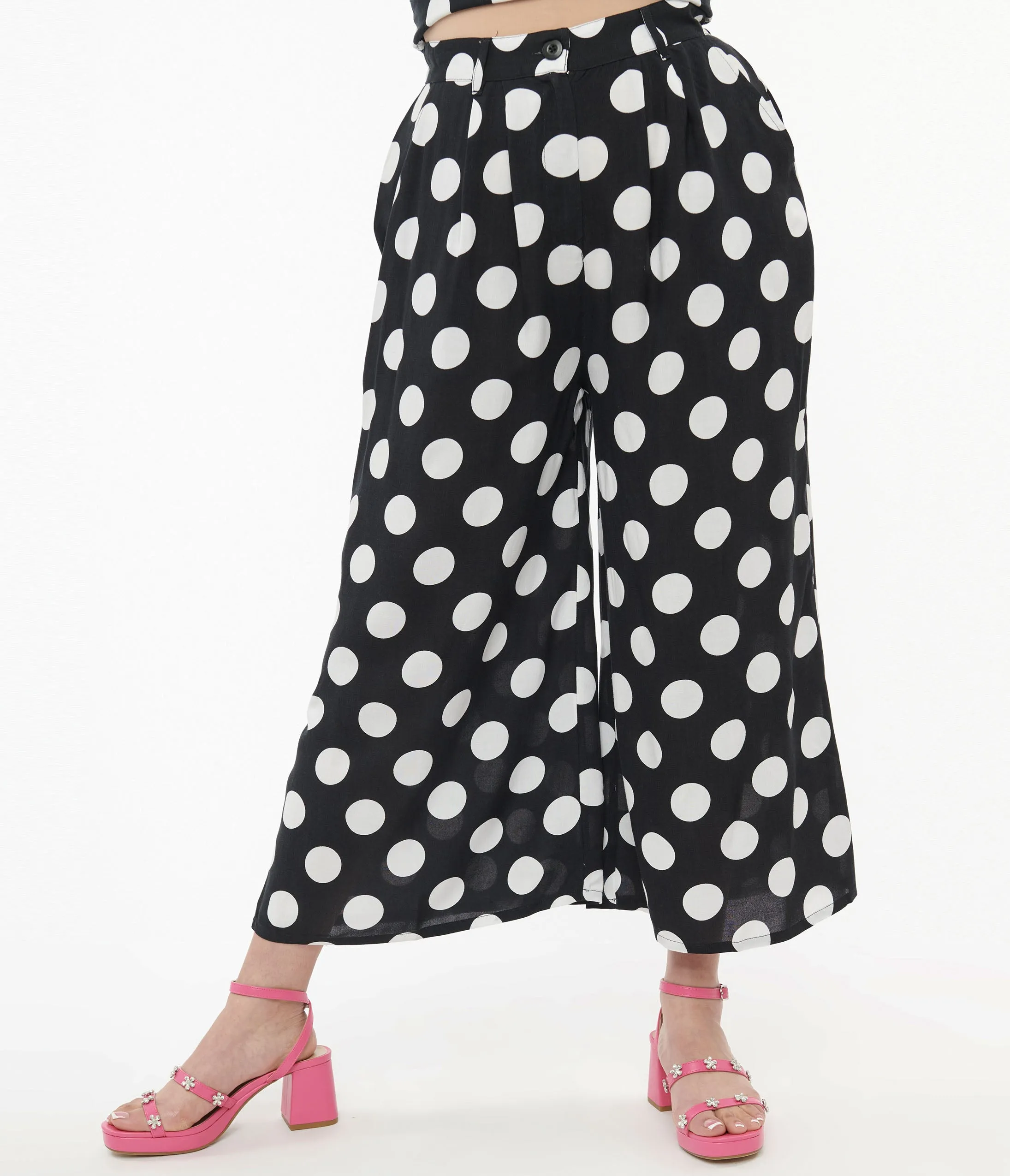 Hell Bunny 1960s Black & White Polka Dot Cropped Trousers