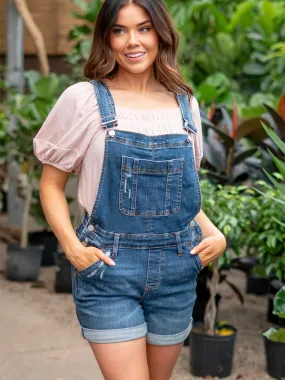 High Rise Denim Overall Shorts