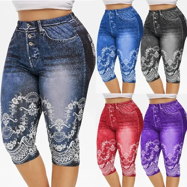 High Waist Denim Capri Pants Jeggings