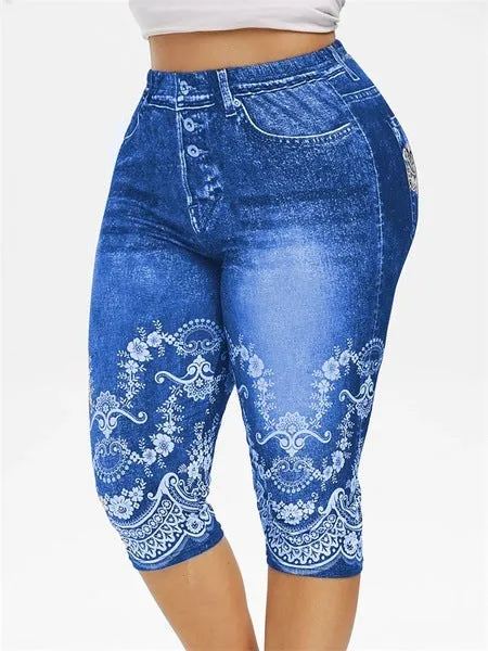 High Waist Denim Capri Pants Jeggings