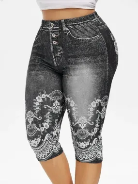 High Waist Denim Capri Pants Jeggings