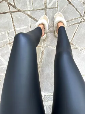 High Waist Faux Leather Leggings - Black