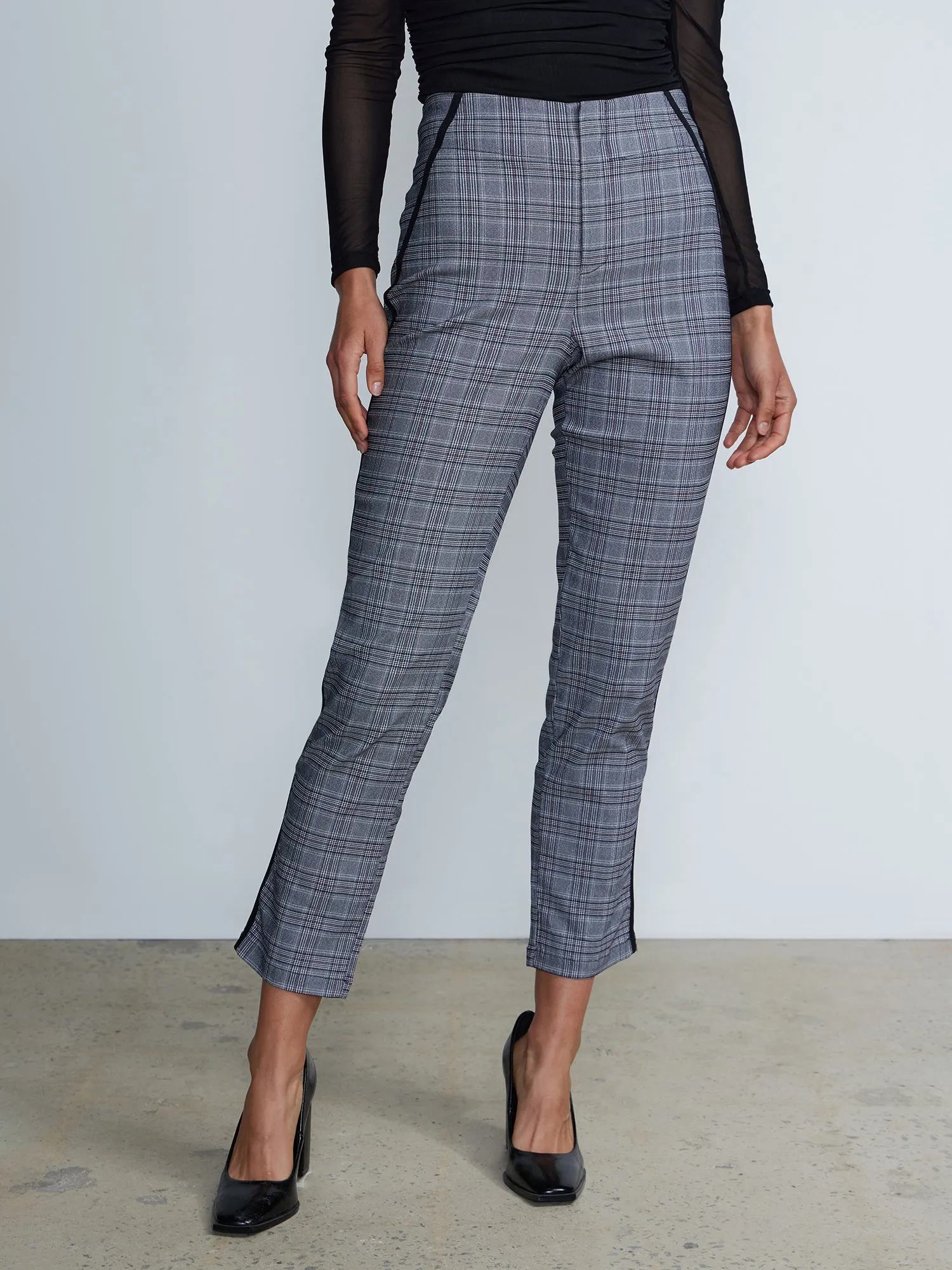 High Waist Plaid Straight Leg Slim Pants