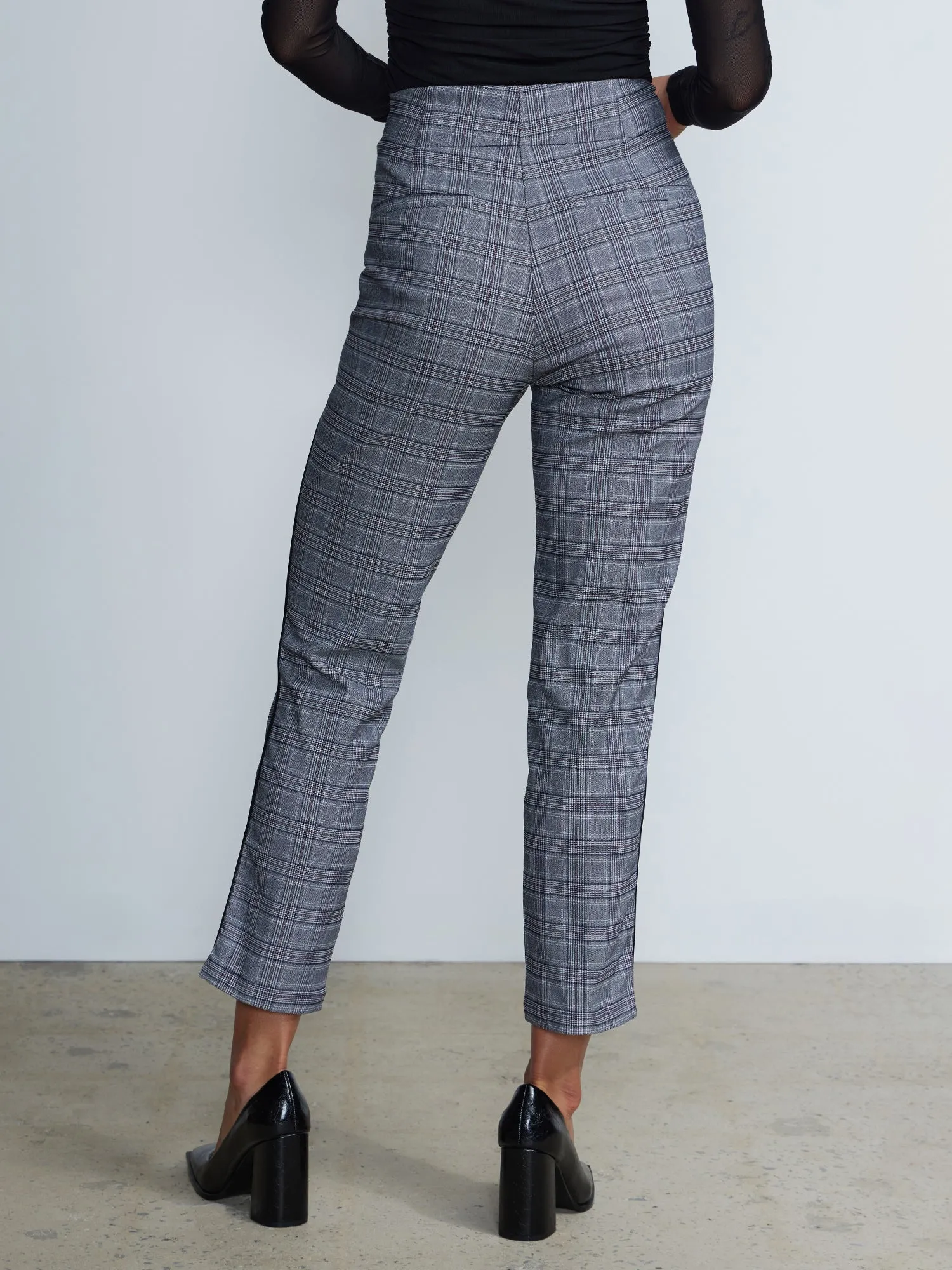 High Waist Plaid Straight Leg Slim Pants