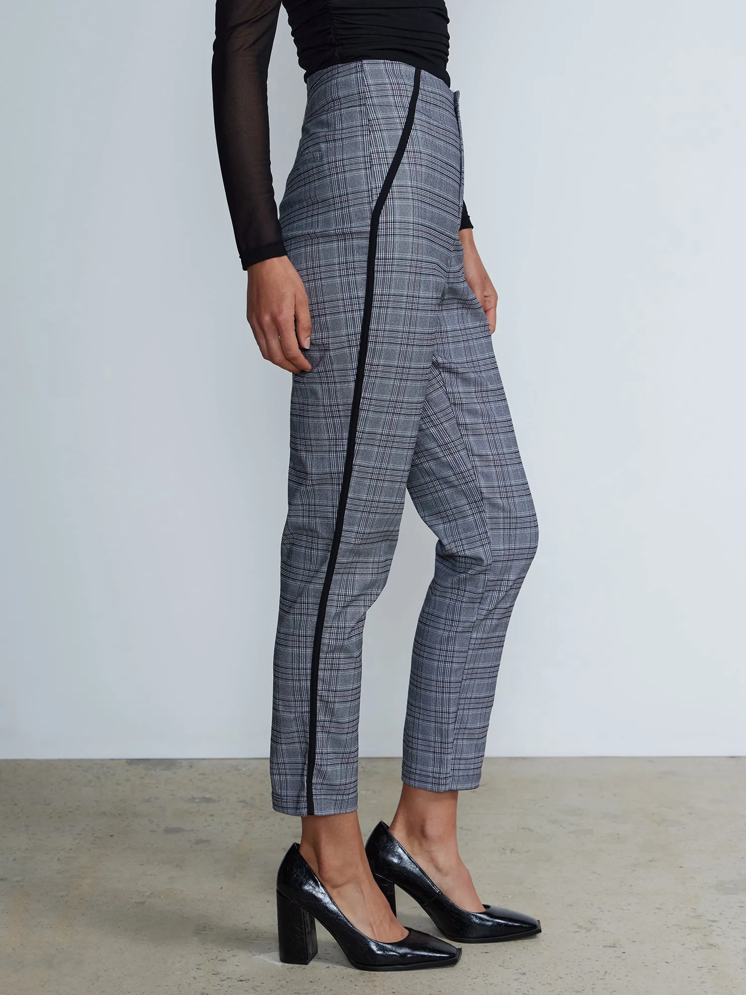 High Waist Plaid Straight Leg Slim Pants