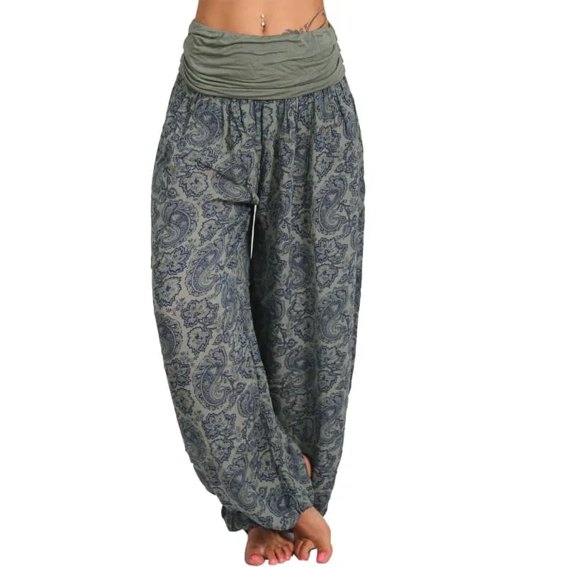 High Waist Printed Trousers with Long Wide Leg for Comfortable Style